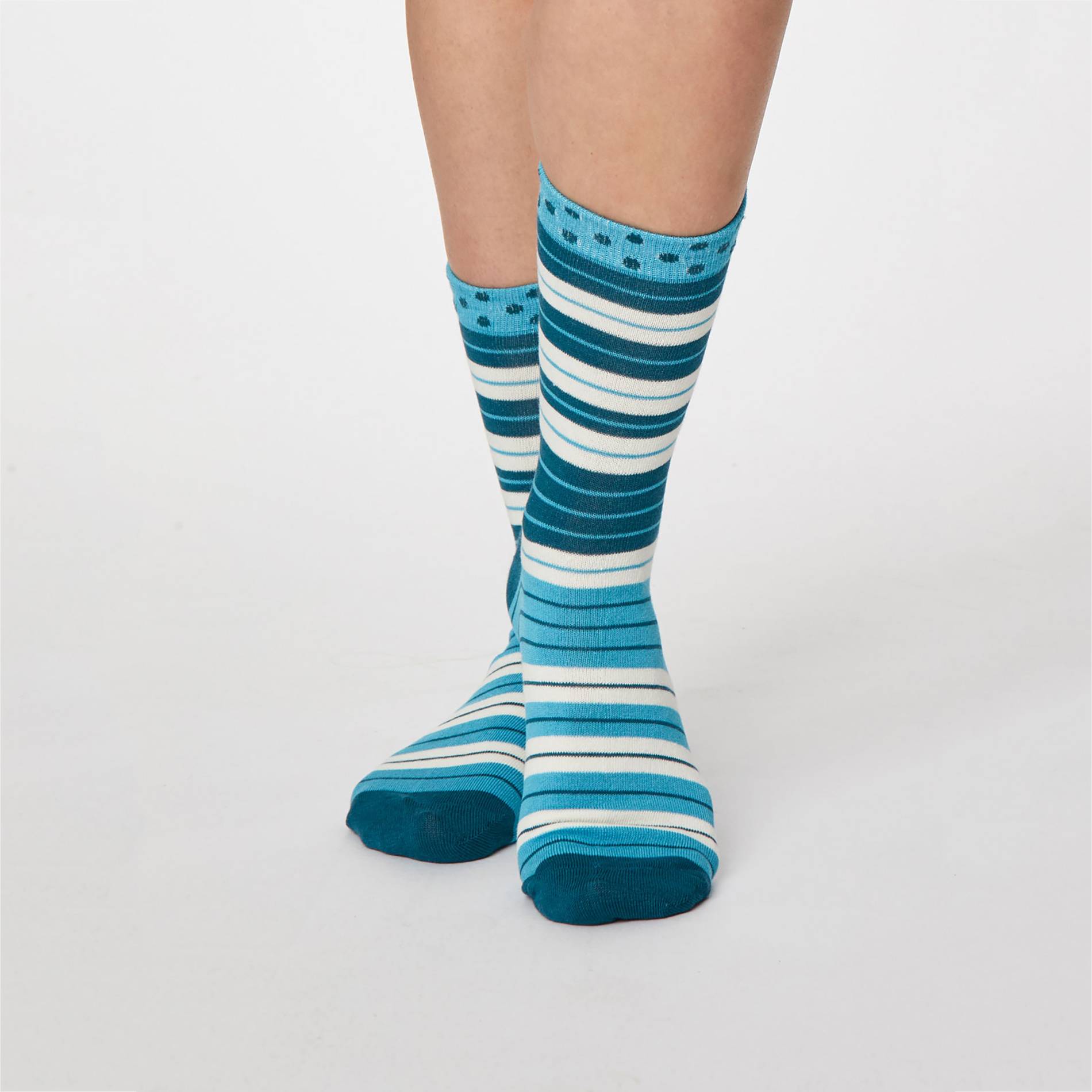 Chaussettes rayures irrégulières, Bleu canard, large image number 0