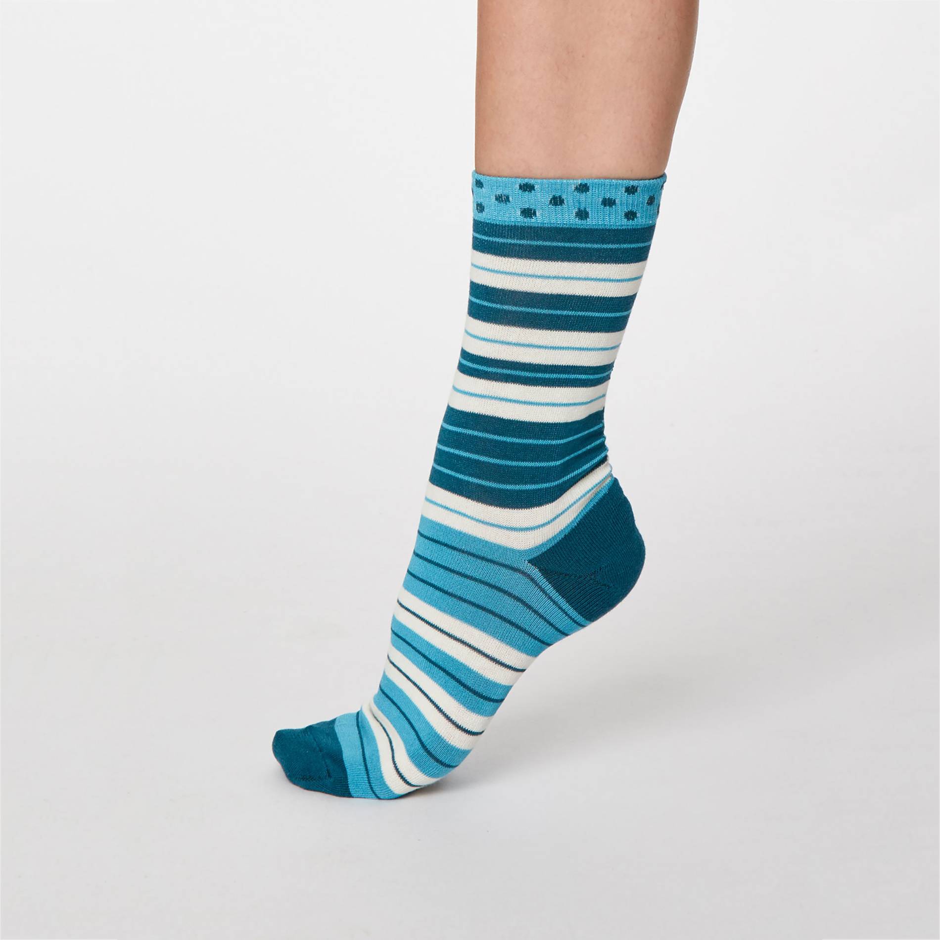 Chaussettes rayures irrégulières, Bleu canard, large image number 1