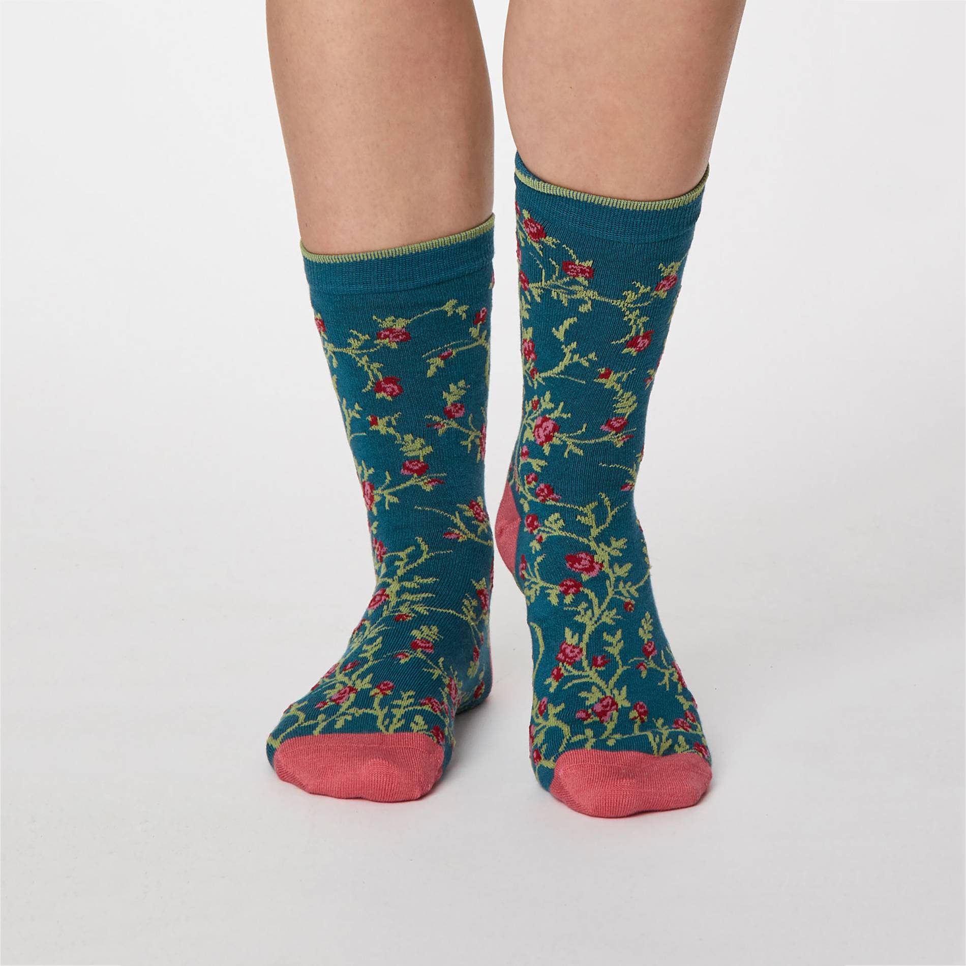 Chaussettes petites fleurs, Bleu canard, large image number 0.0