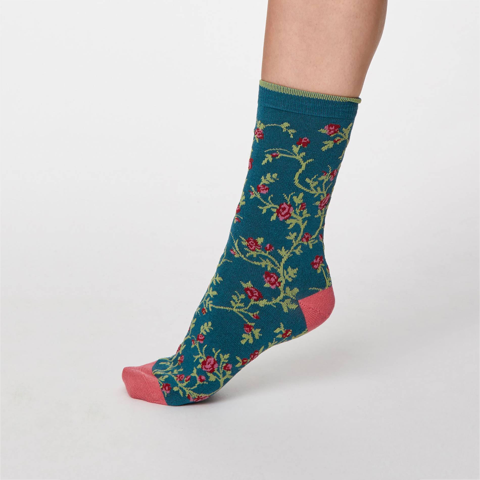 Chaussettes petites fleurs, Bleu canard, large image number 1.0