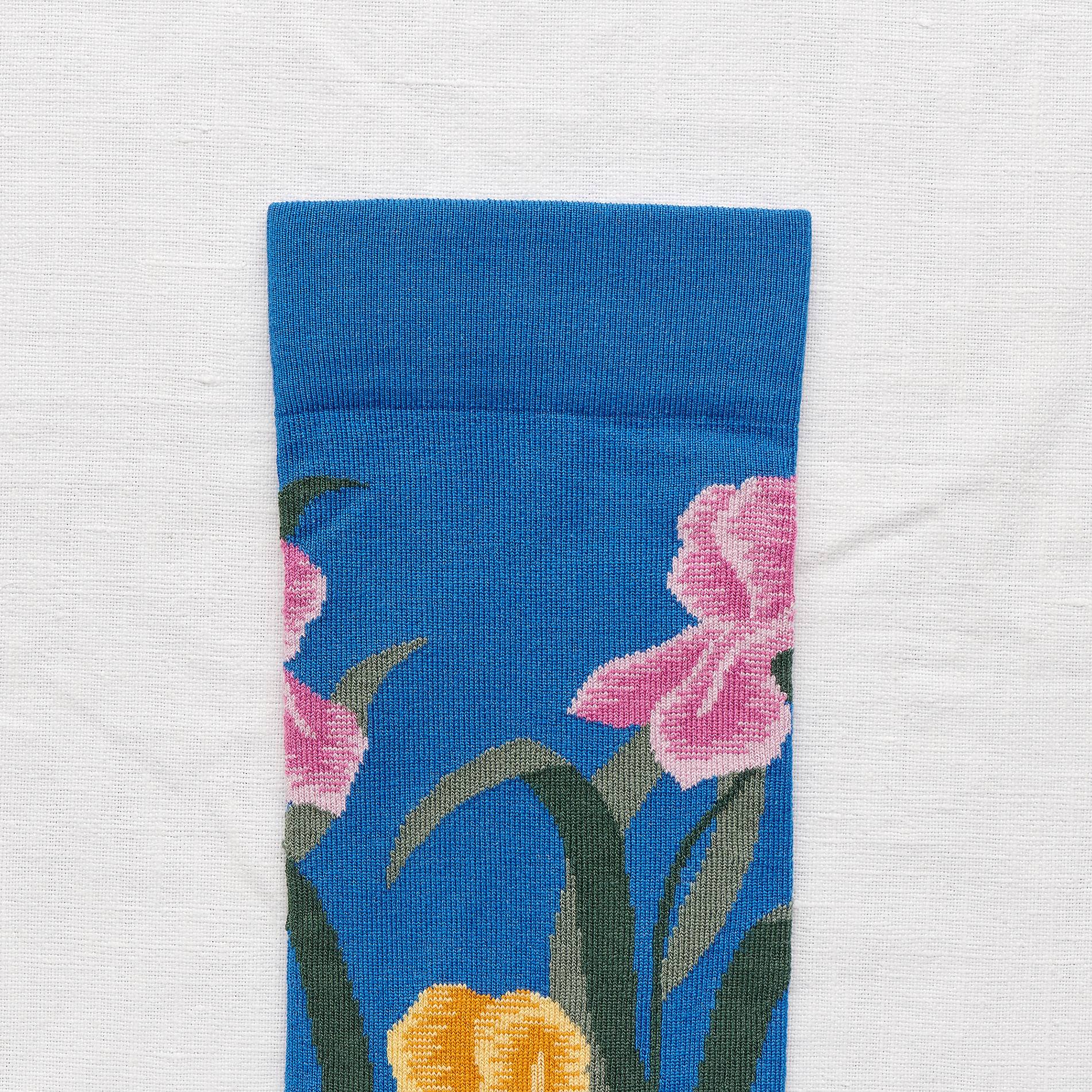 Chaussettes grosses fleurs, Bleu, large image number 1.0
