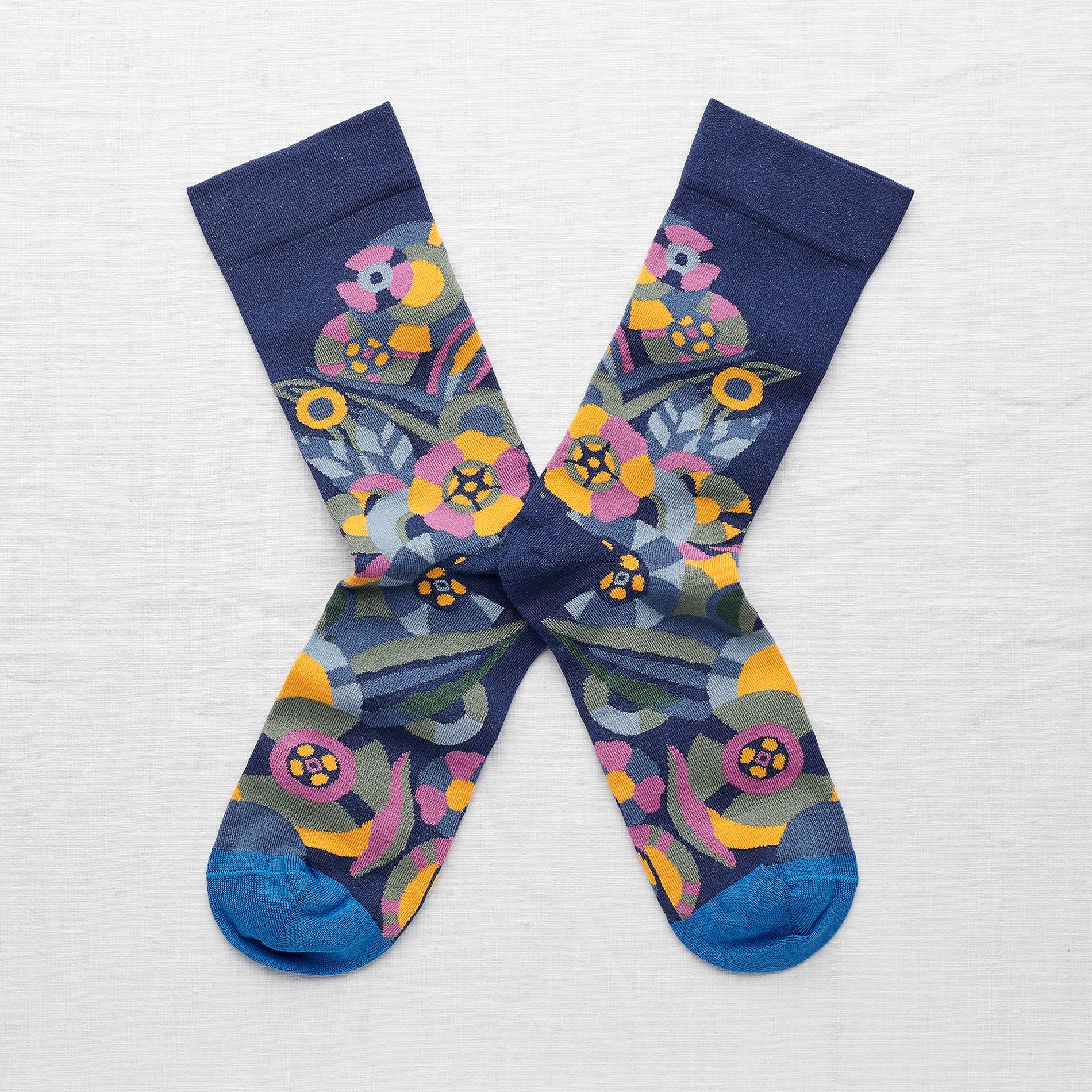 Chaussettes fleurs géométriques, Marine, large image number 0.0