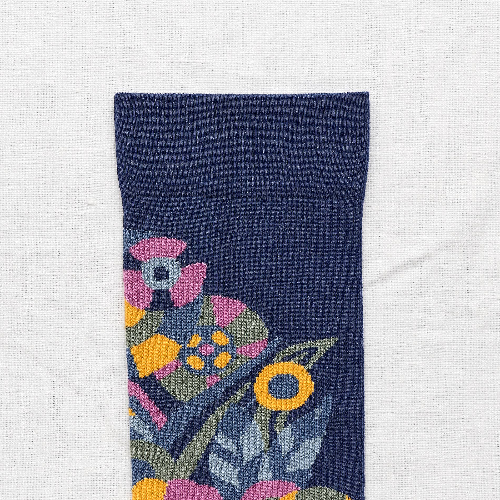 Chaussettes fleurs géométriques, Marine, large image number 1.0