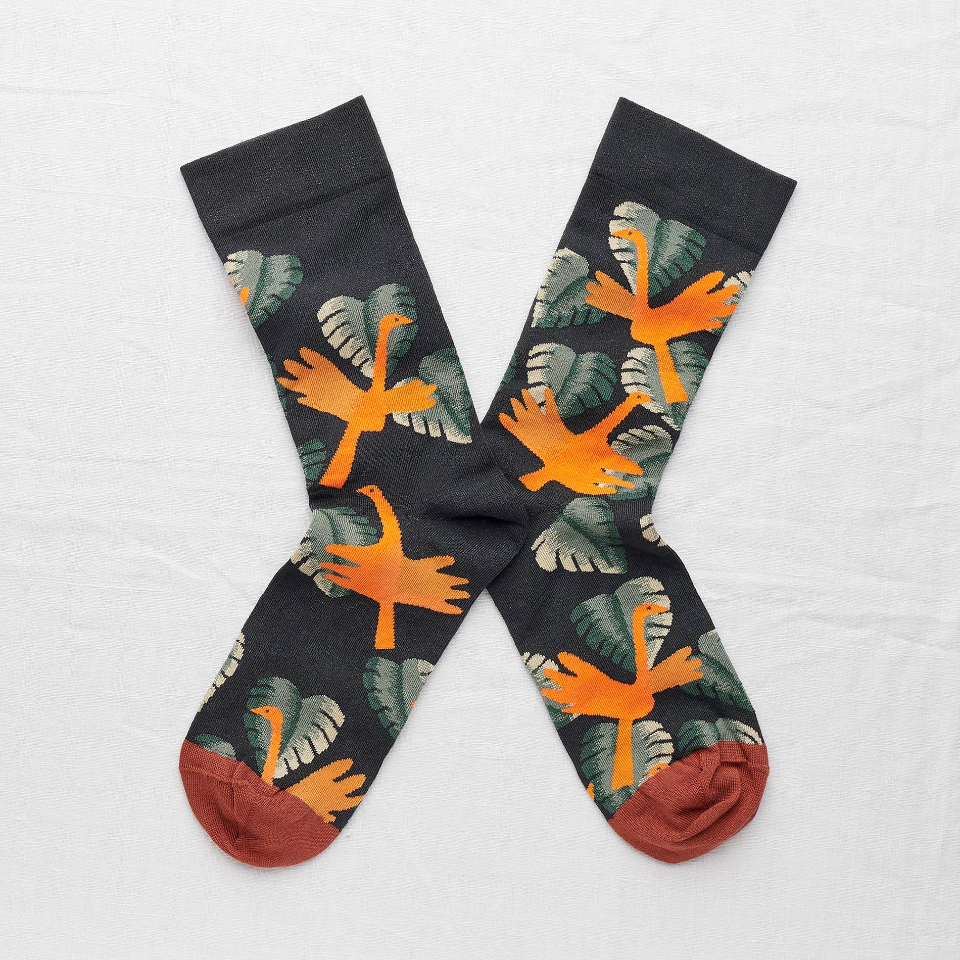 Chaussettes oiseaux oranges, Noir, large image number 0.0