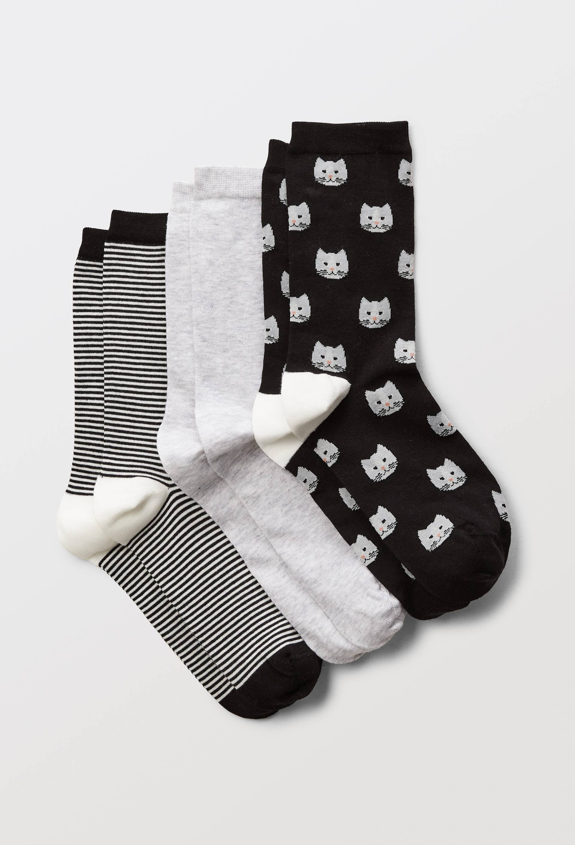 Lot de 3 paires de chaussettes à motifs chat, Noir, swatch image