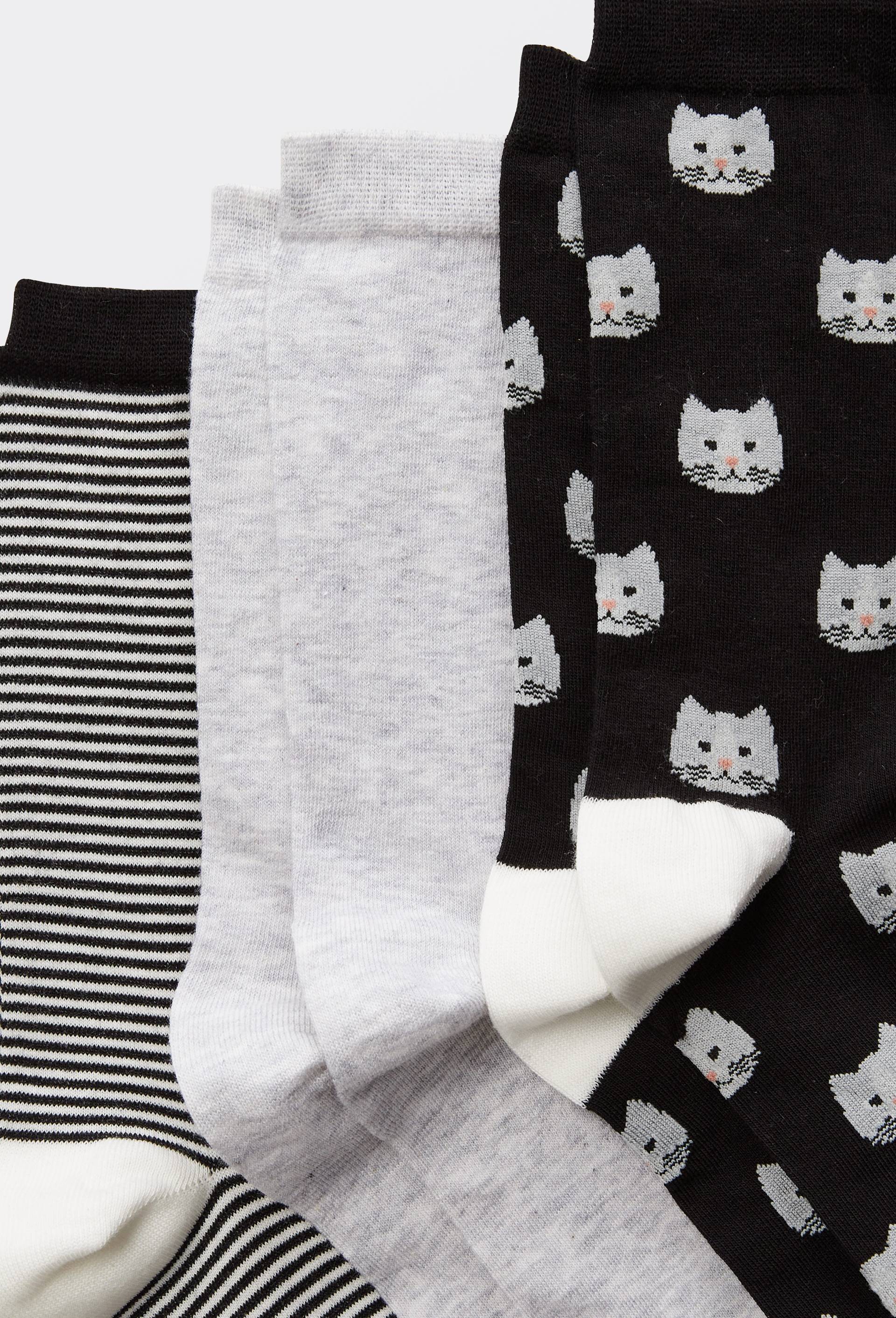 Lot de 3 paires de chaussettes &agrave; motifs chat, Noir, large image number 1