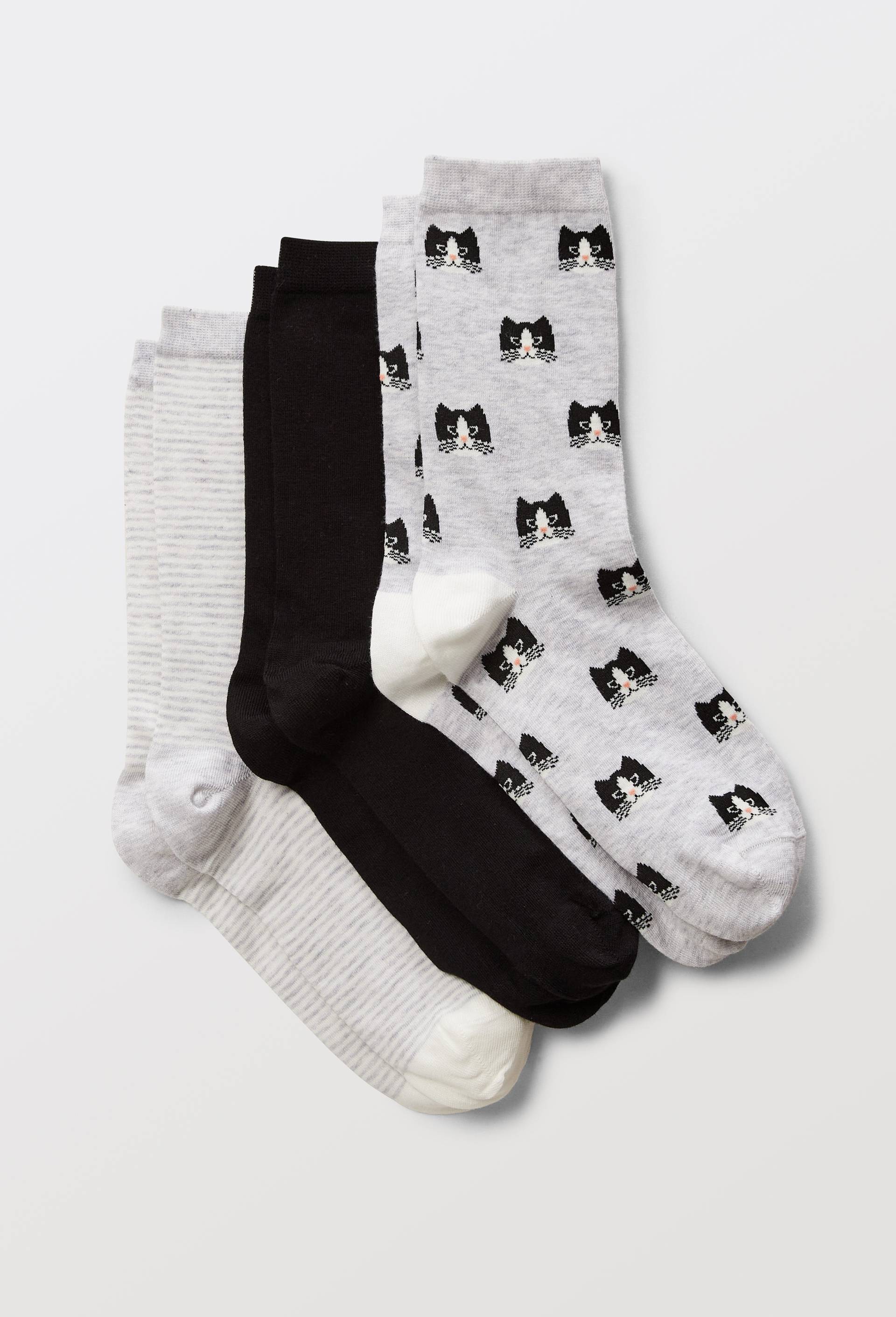 Lot de 3 paires de chaussettes à motifs chat, Gris, swatch image