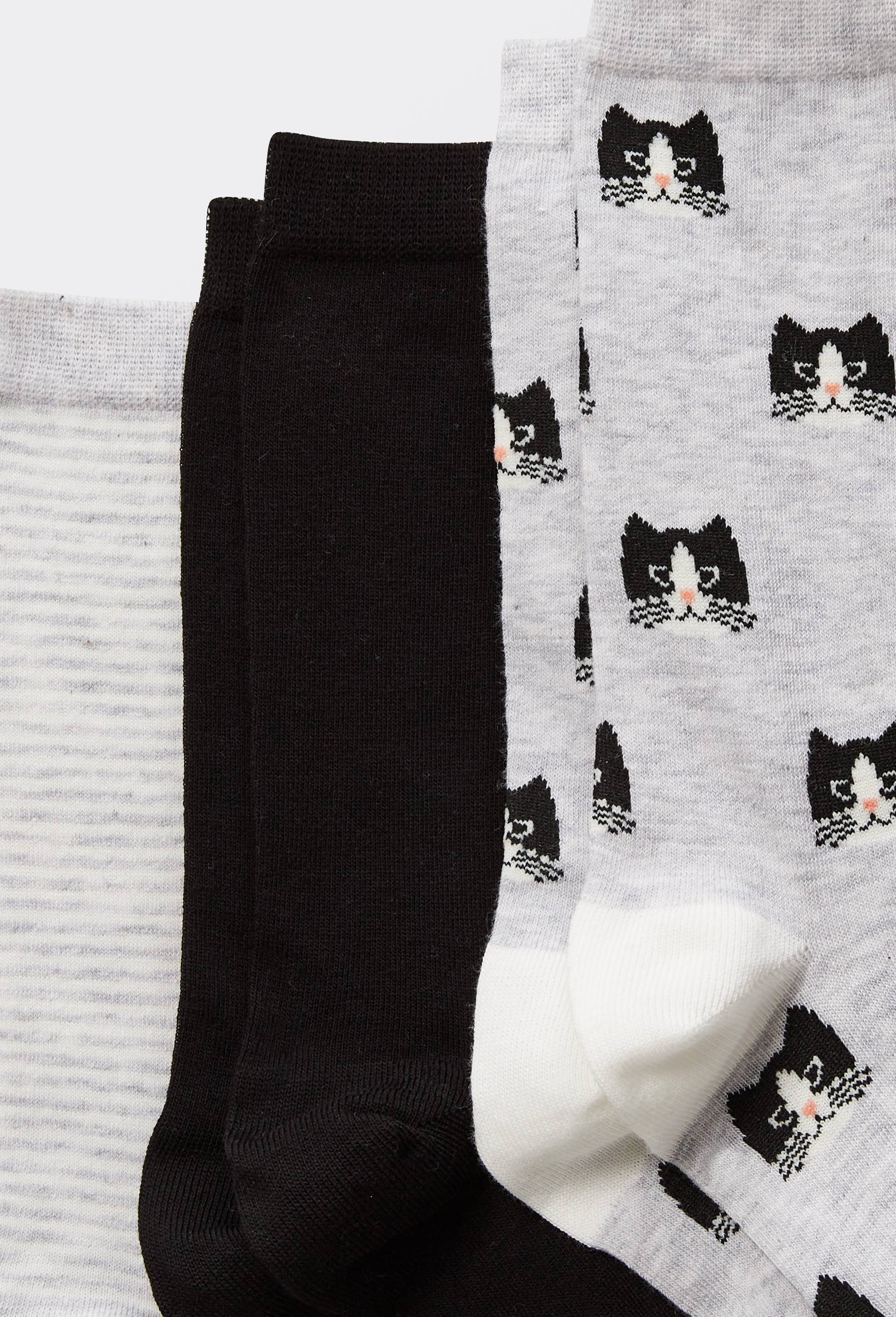 Lot de 3 paires de chaussettes à motifs chat, Gris, large image number 1