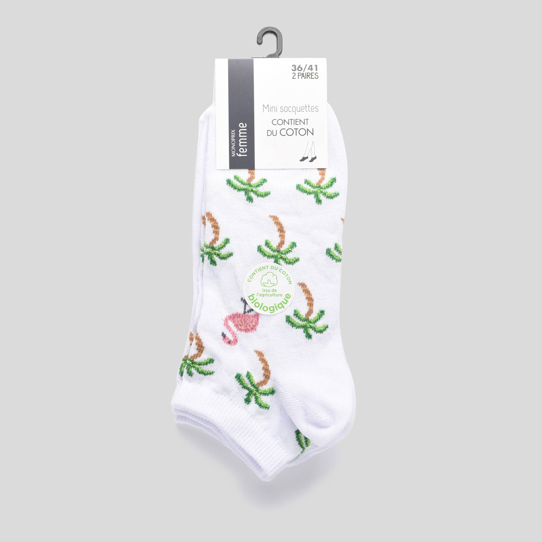 Lot de 2 chaussettes palmiers, BLANC/BEIGE, large image number 0.0