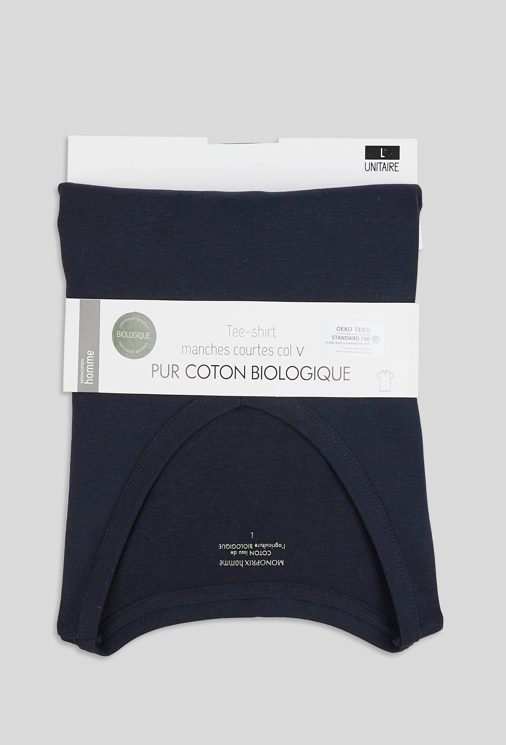 T-Shirt col V en coton BIO GOTS, Bleu fonc&eacute;, swatch image