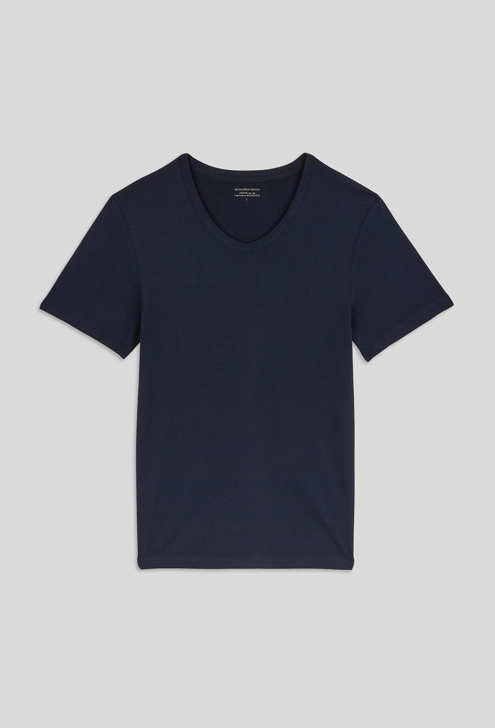 T-Shirt col V en coton BIO GOTS, Bleu fonc&eacute;, large image number 1
