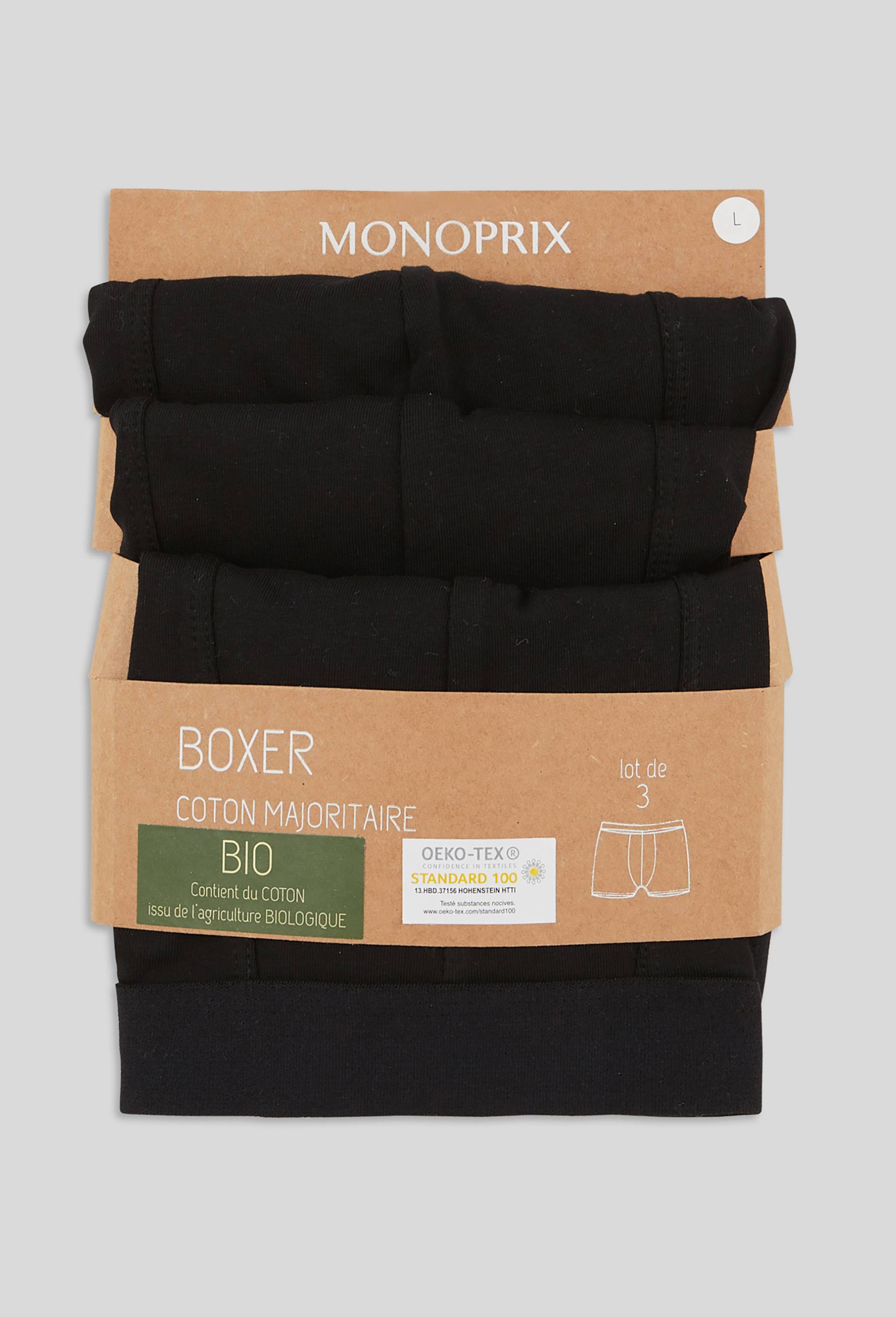 Lot de 3 boxers en coton BIO GOTS, Noir, large image number 0