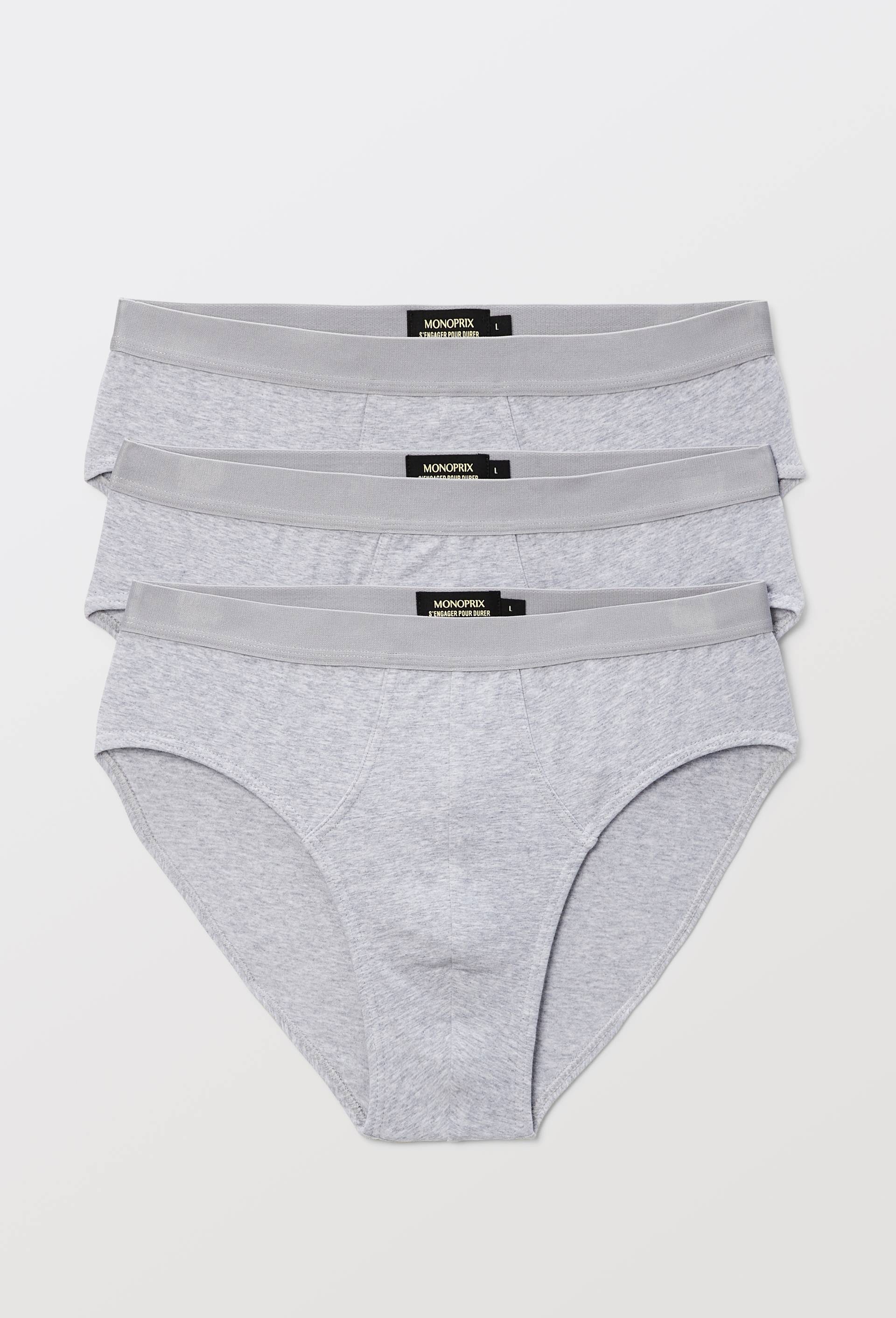 Lot de 3 slips en coton BIO, certifi&eacute; OEKO-TEX, Gris, large image number 0