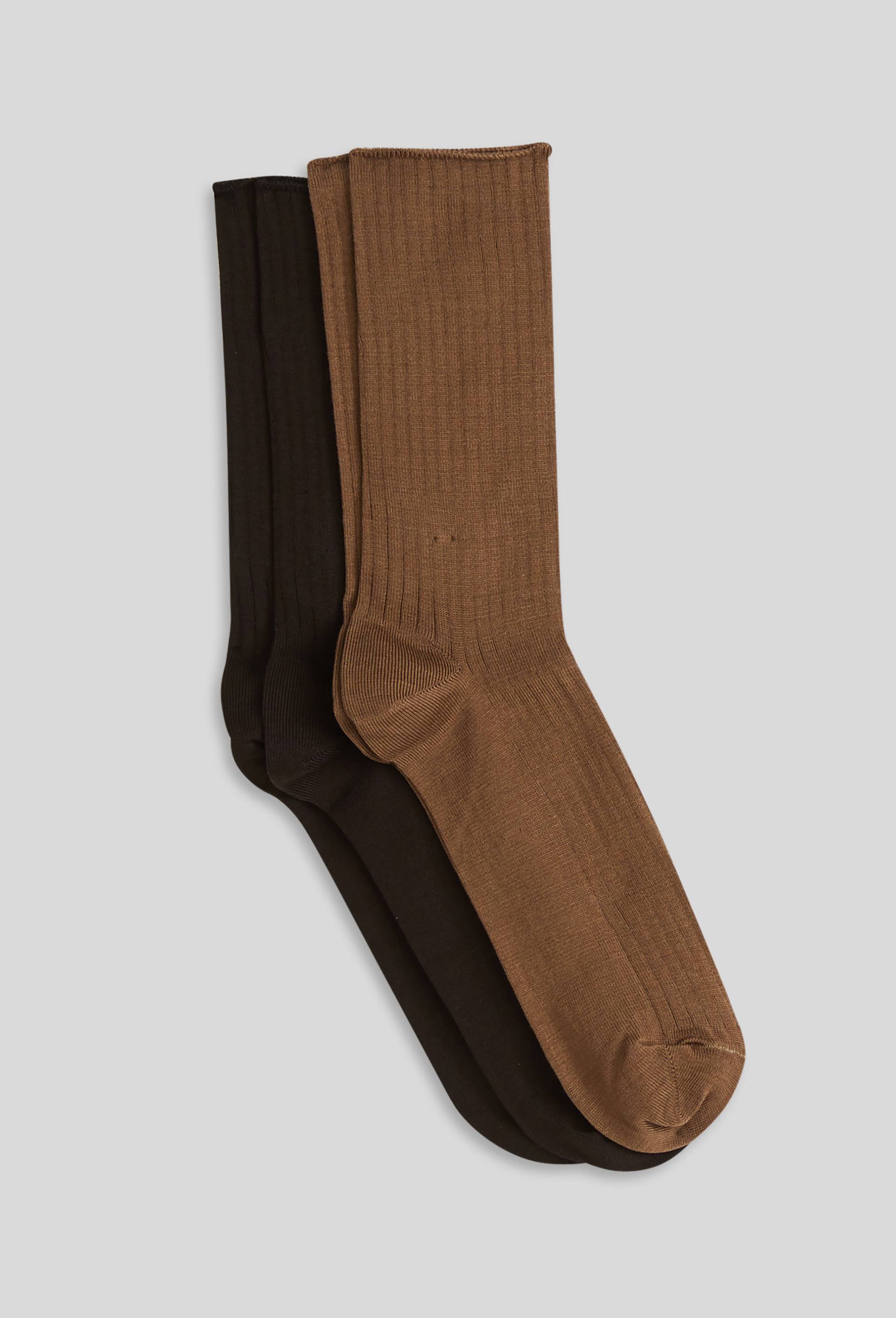 Lot de 2 paires de chaussettes à cotes en fil d'écosse Bleuforêt, Brun, swatch image
