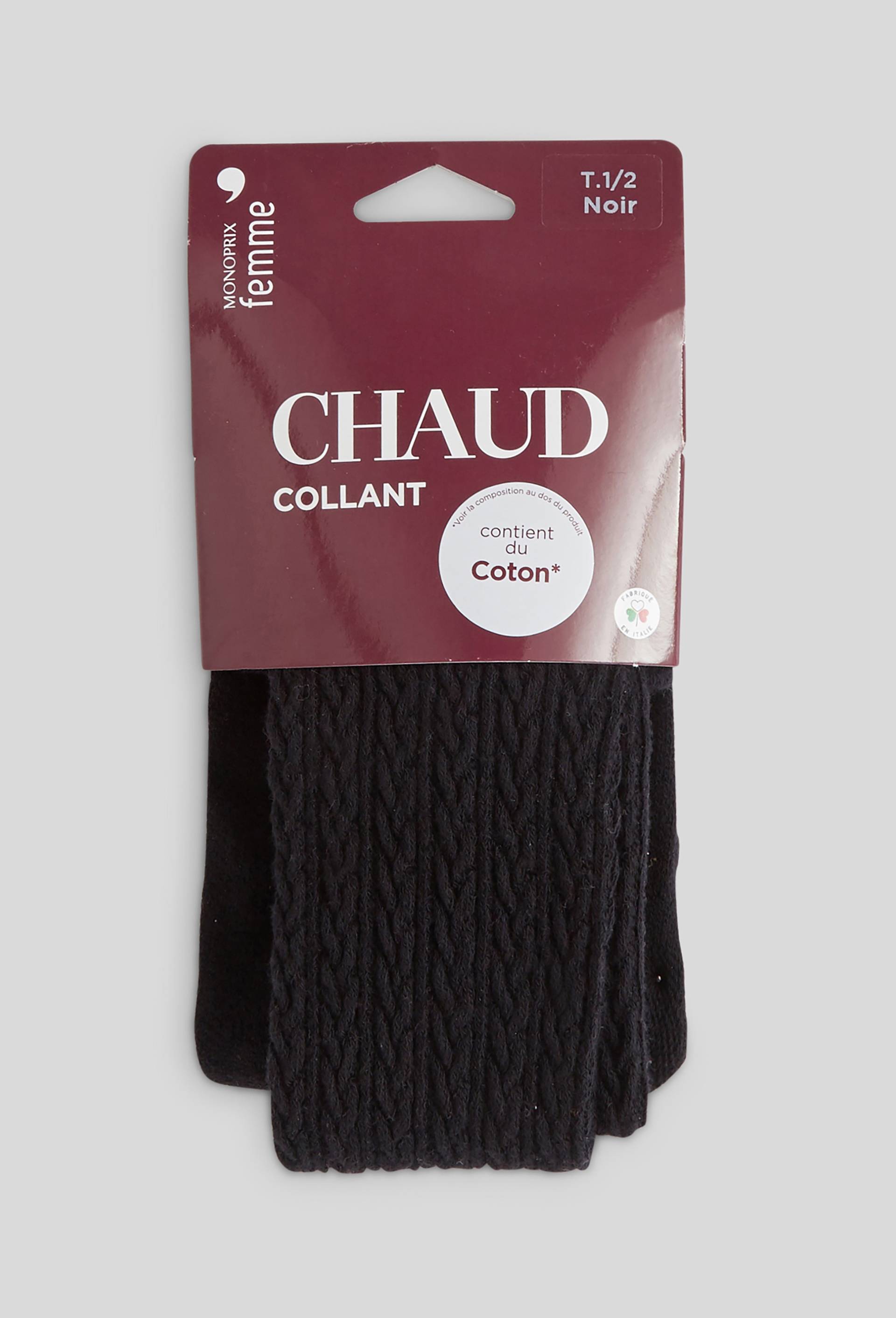 Collant torsade en coton CHAUD, Noir, large image number 0
