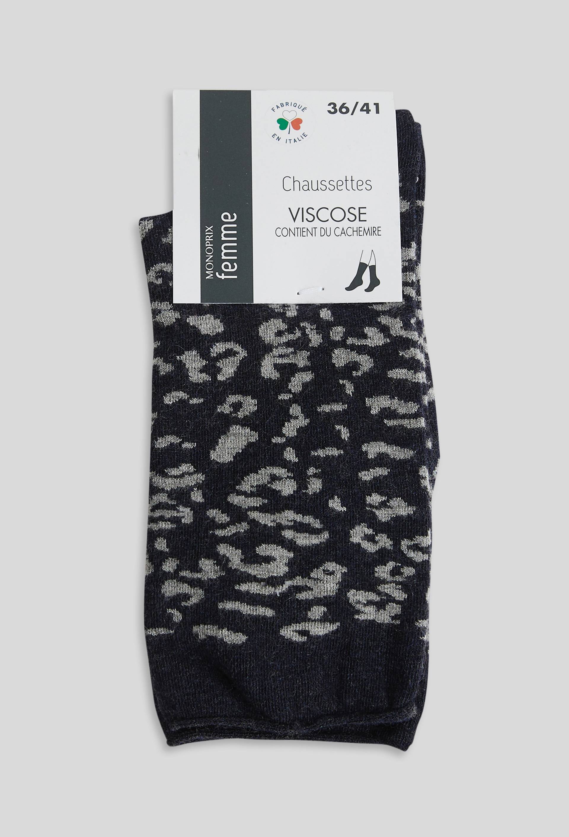 Paire de chaussettes motif animalier contenant du cachemire, Bleu foncé, large image number 1