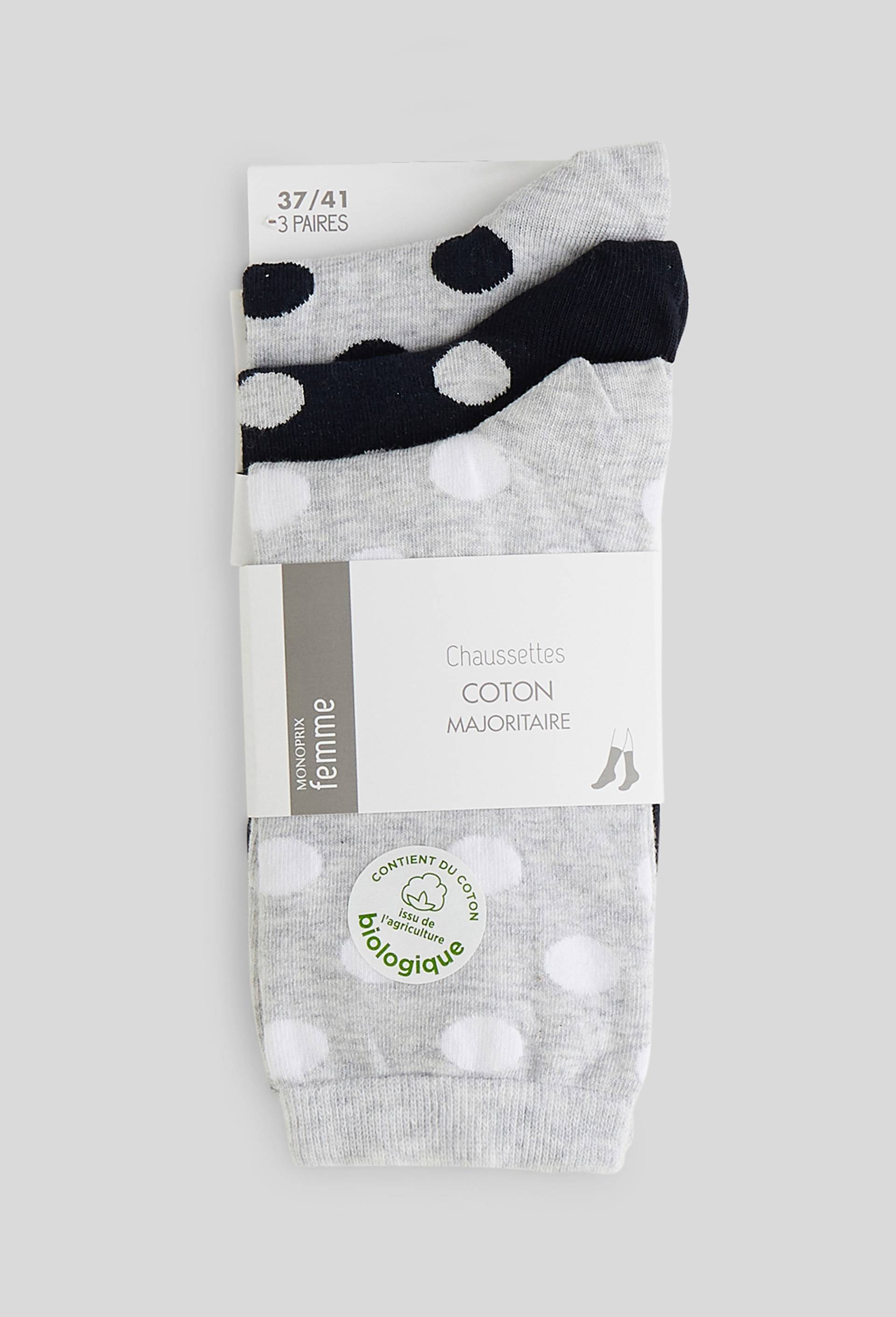 Lot de 3 paires de chaussettes &agrave; pois, Gris, large image number 1