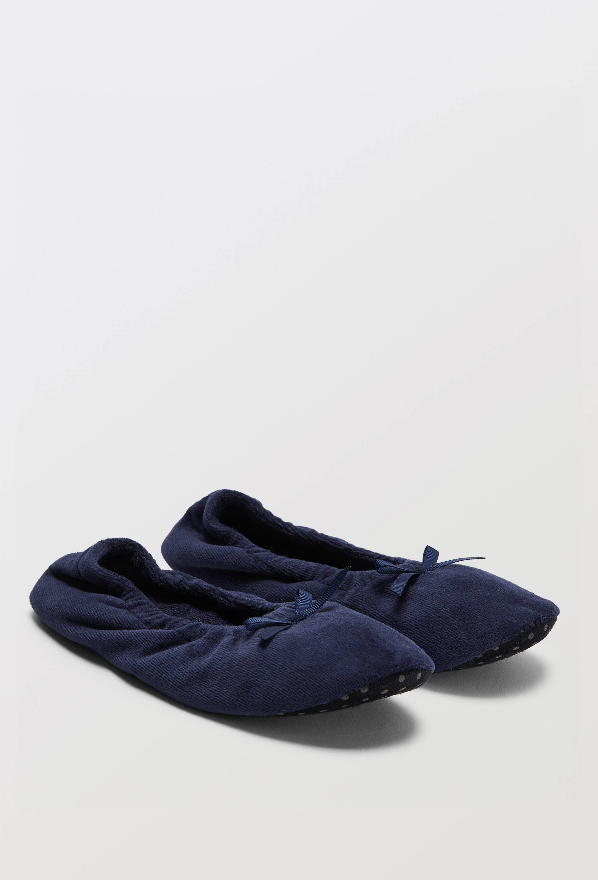Ballerines unies en velours, Bleu fonc&eacute;, large image number 0