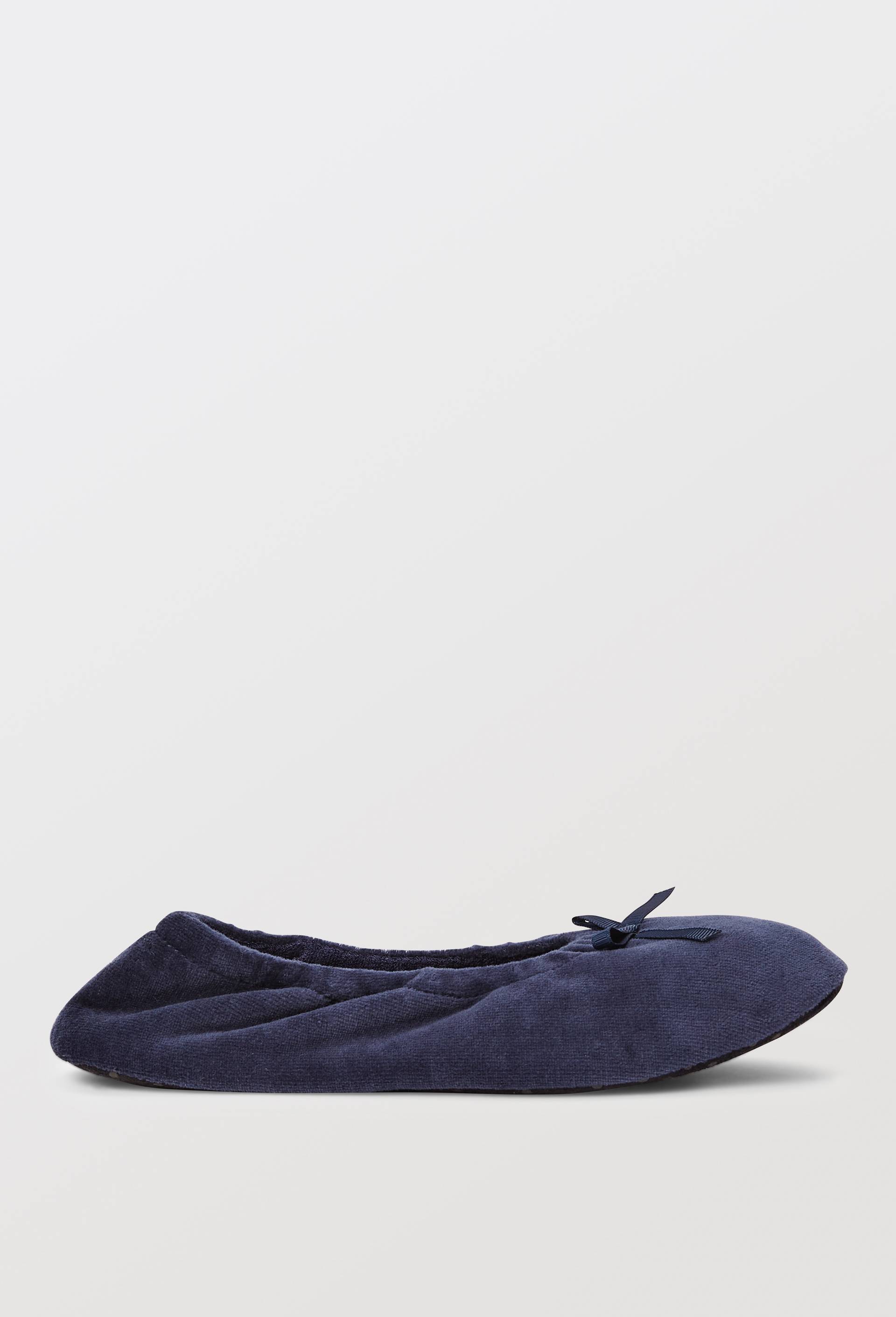 Ballerines unies en velours, Bleu fonc&eacute;, large image number 1