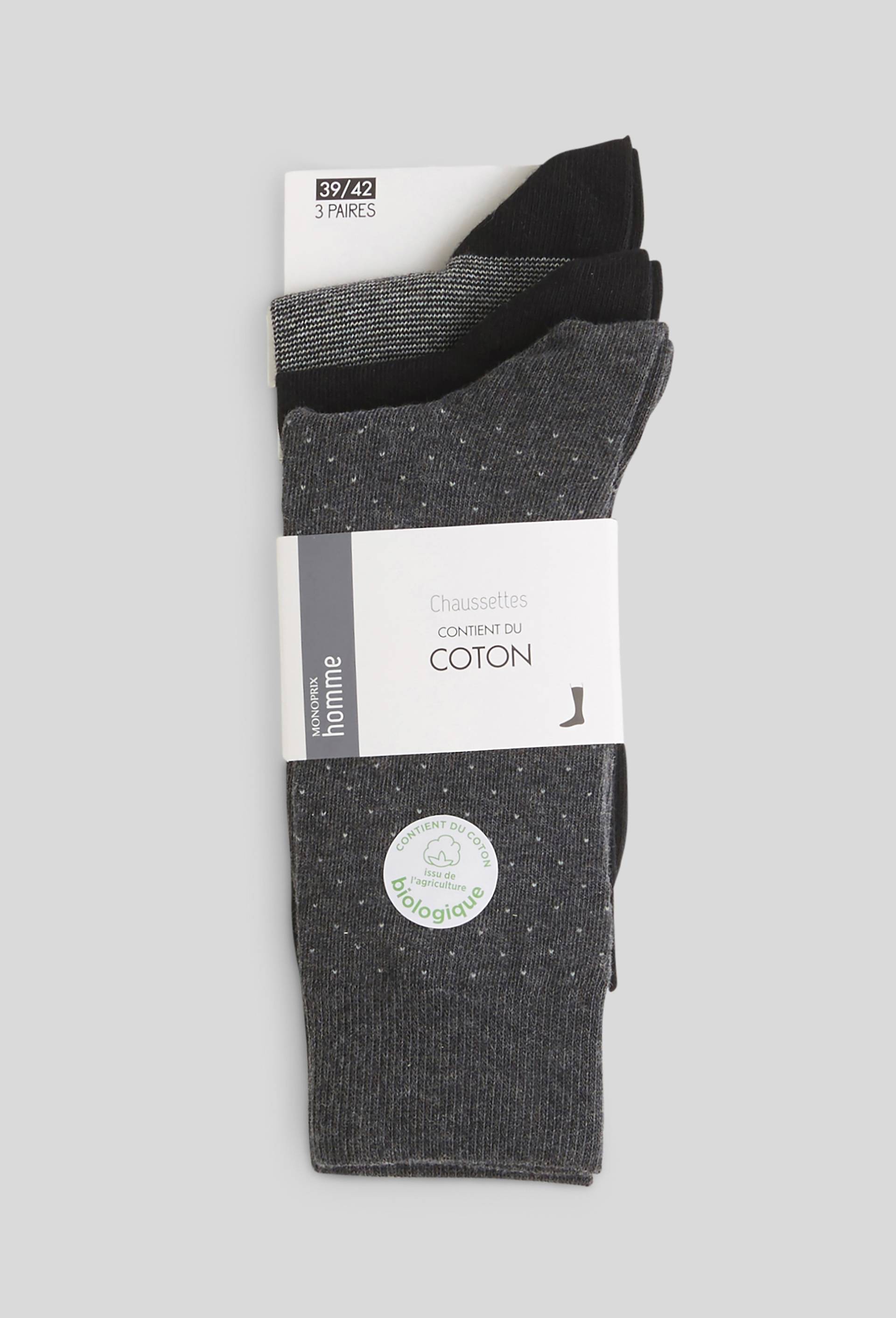 Lot de 3 paires de chaussettes fantaisie en coton, Noir, large image number 0