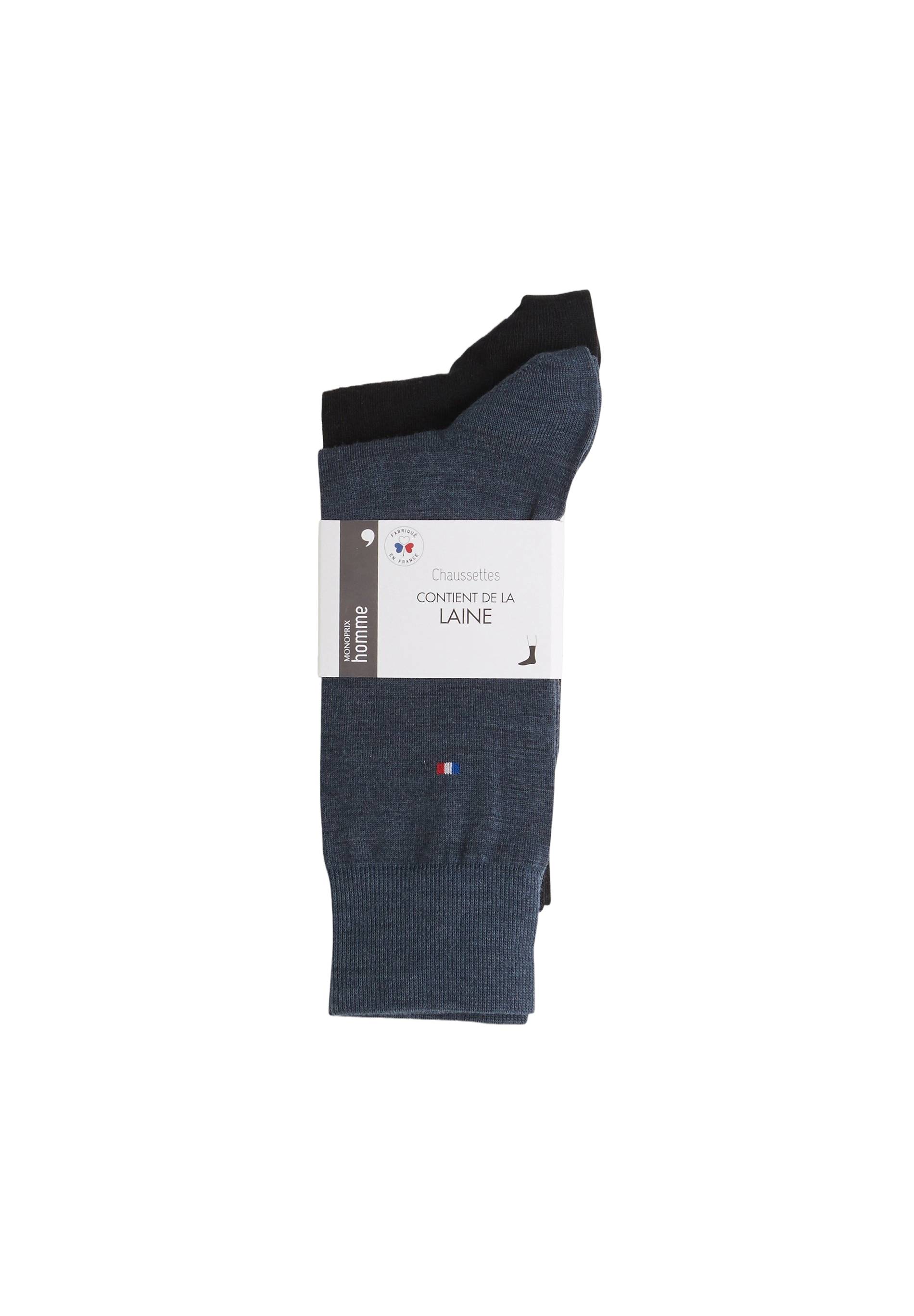 Lot de 2 paires de chaussettes en laine Fabrication Fran&ccedil;aise, Bleu fonc&eacute;, large image number 1