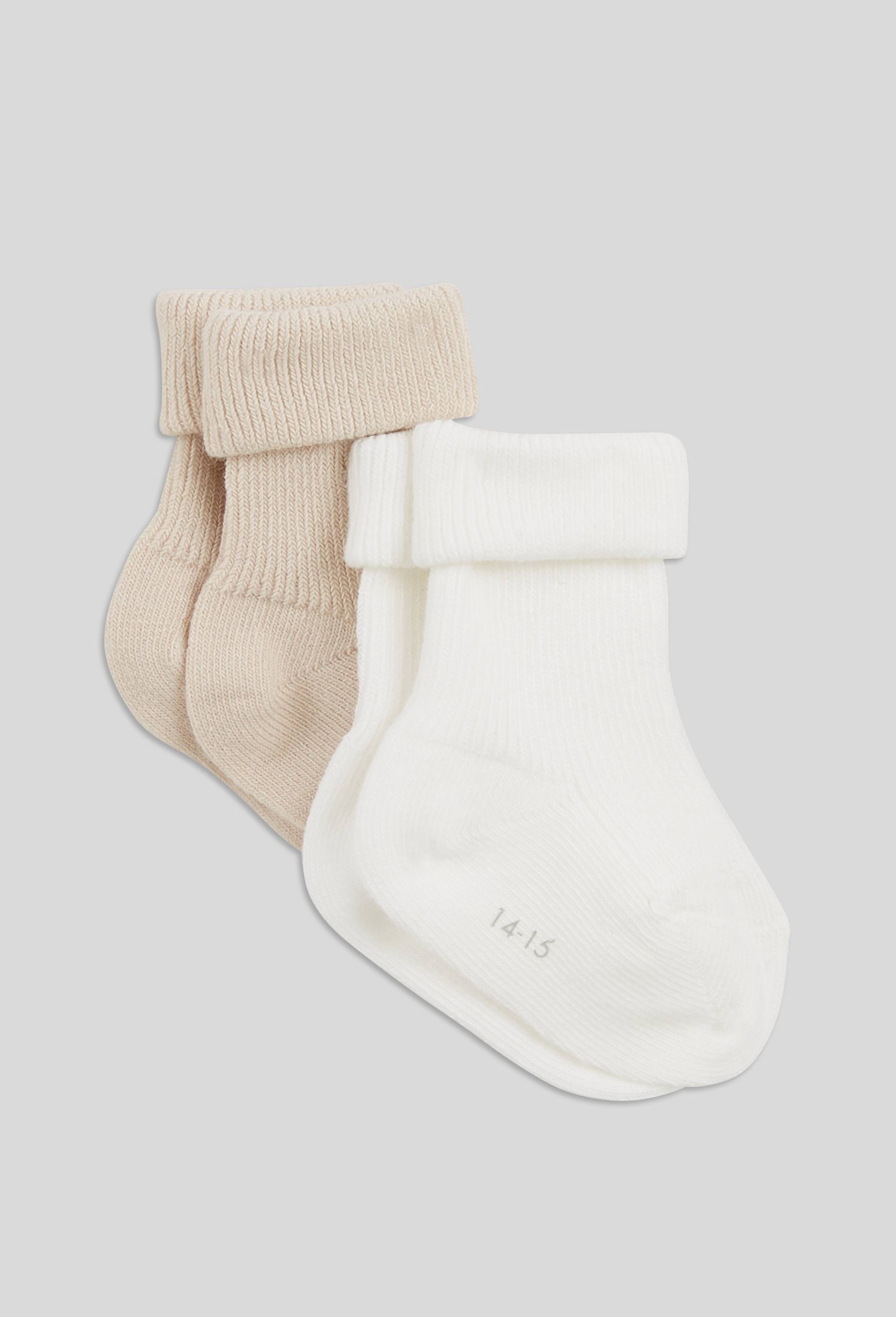 Lot de 2 paires de chaussettes &agrave; revers contenant du coton BIO, Blanc, large image number 0