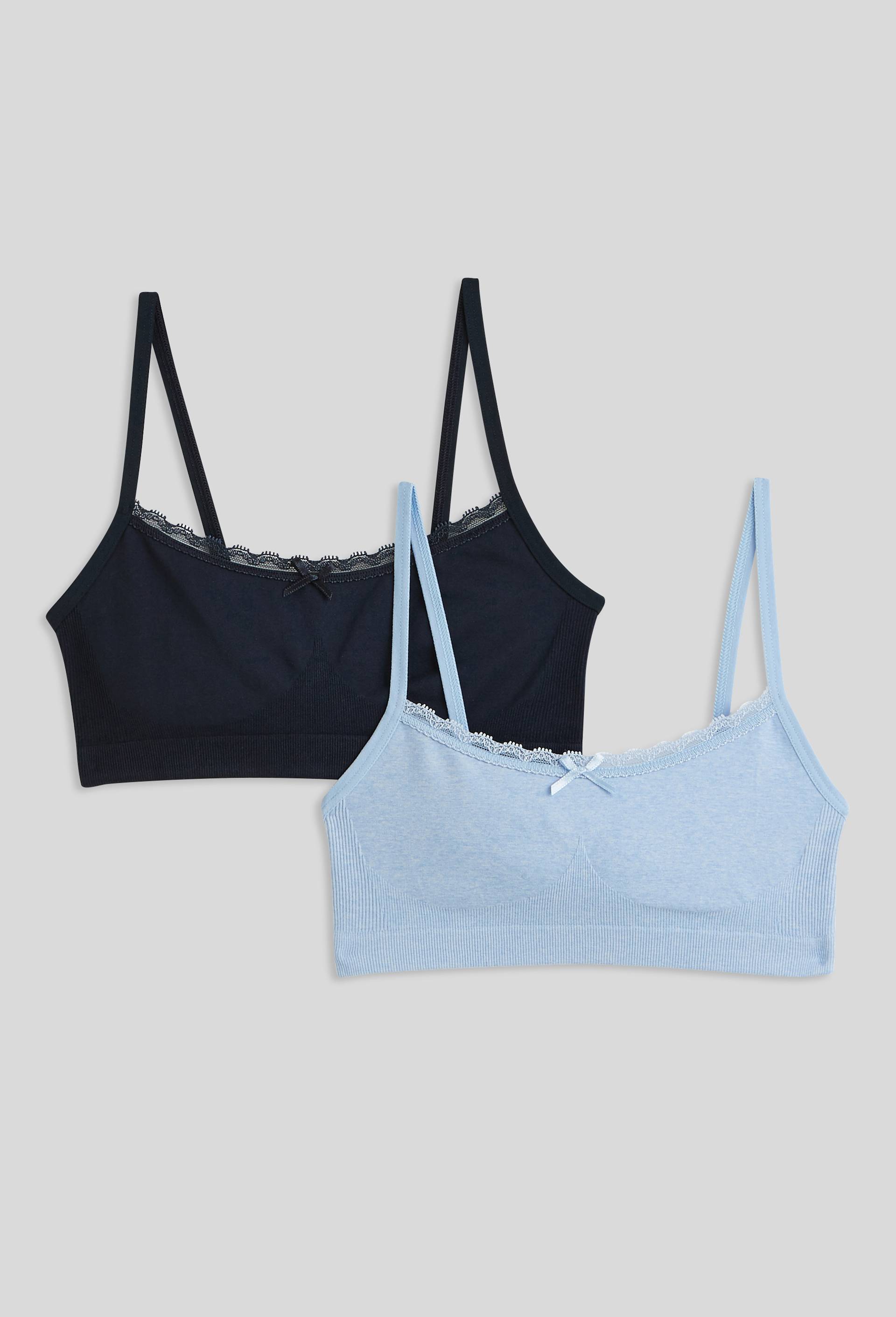 Lot de 2 brassi&egrave;res sans coutures avec dentelle, Bleu fonc&eacute;, large image number 0