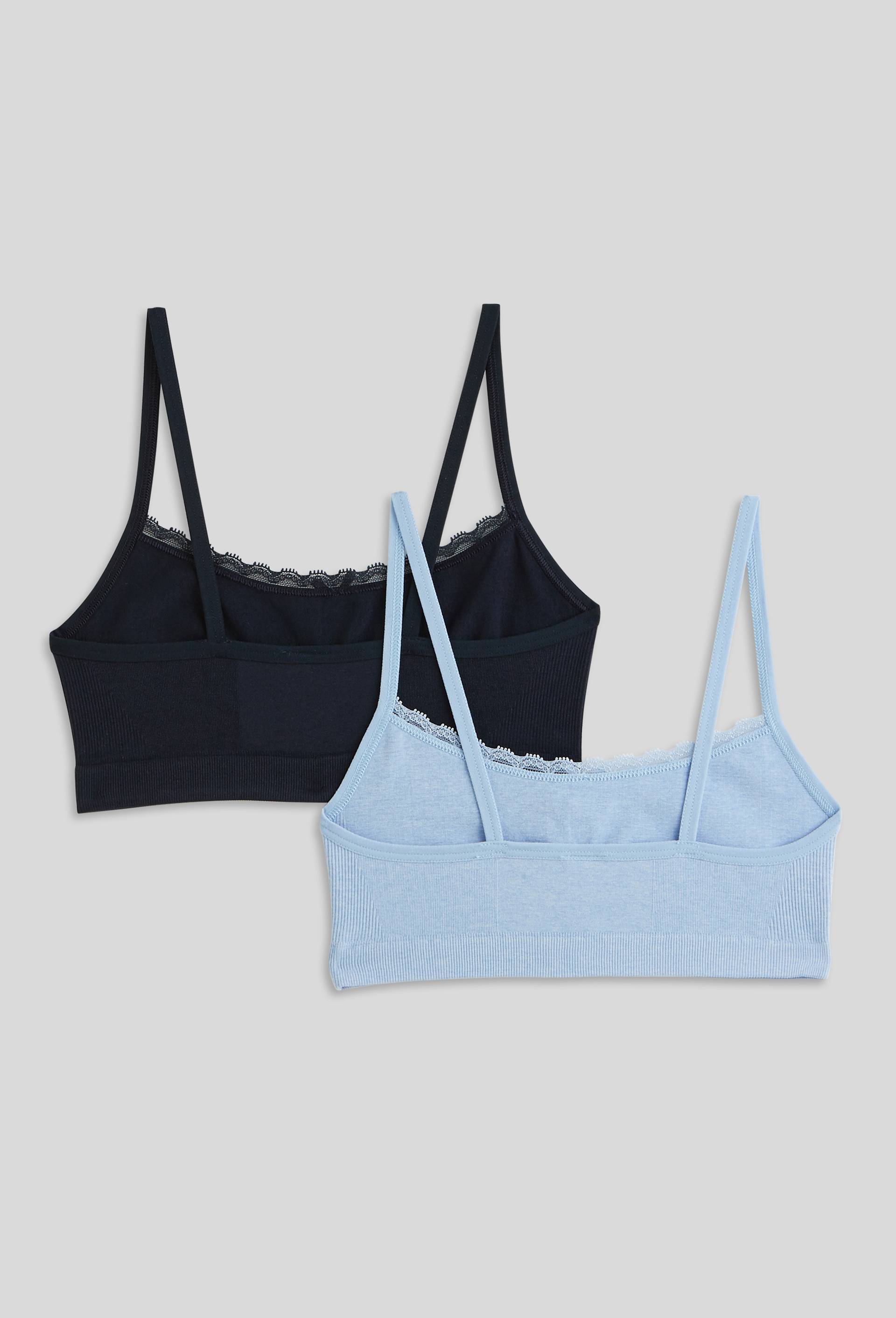 Lot de 2 brassi&egrave;res sans coutures avec dentelle, Bleu fonc&eacute;, large image number 1