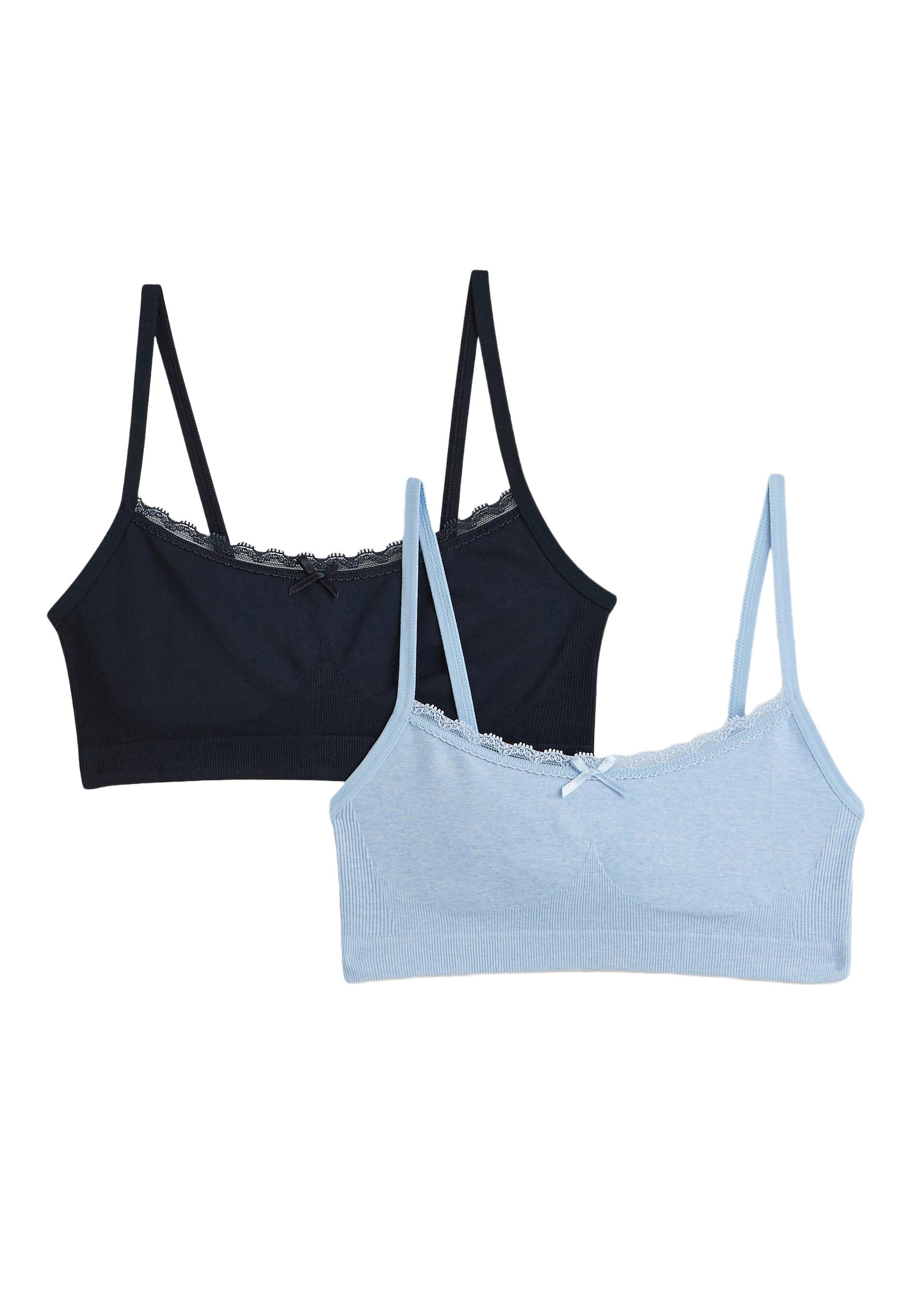 Lot de 2 brassi&egrave;res sans coutures avec dentelle, Bleu fonc&eacute;, large image number 2.0