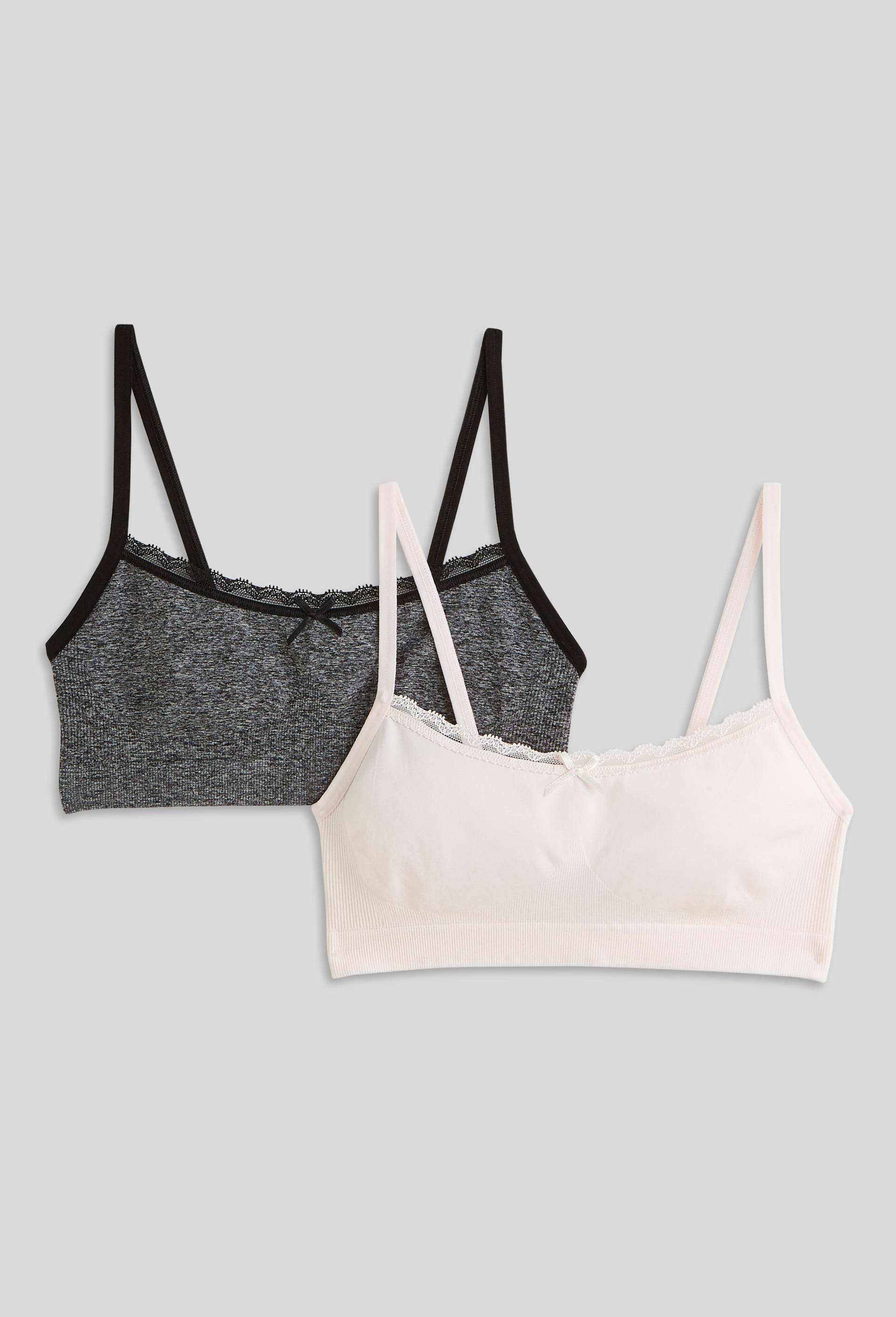 Lot de 2 brassi&egrave;res sans coutures avec dentelle, Gris, large image number 0
