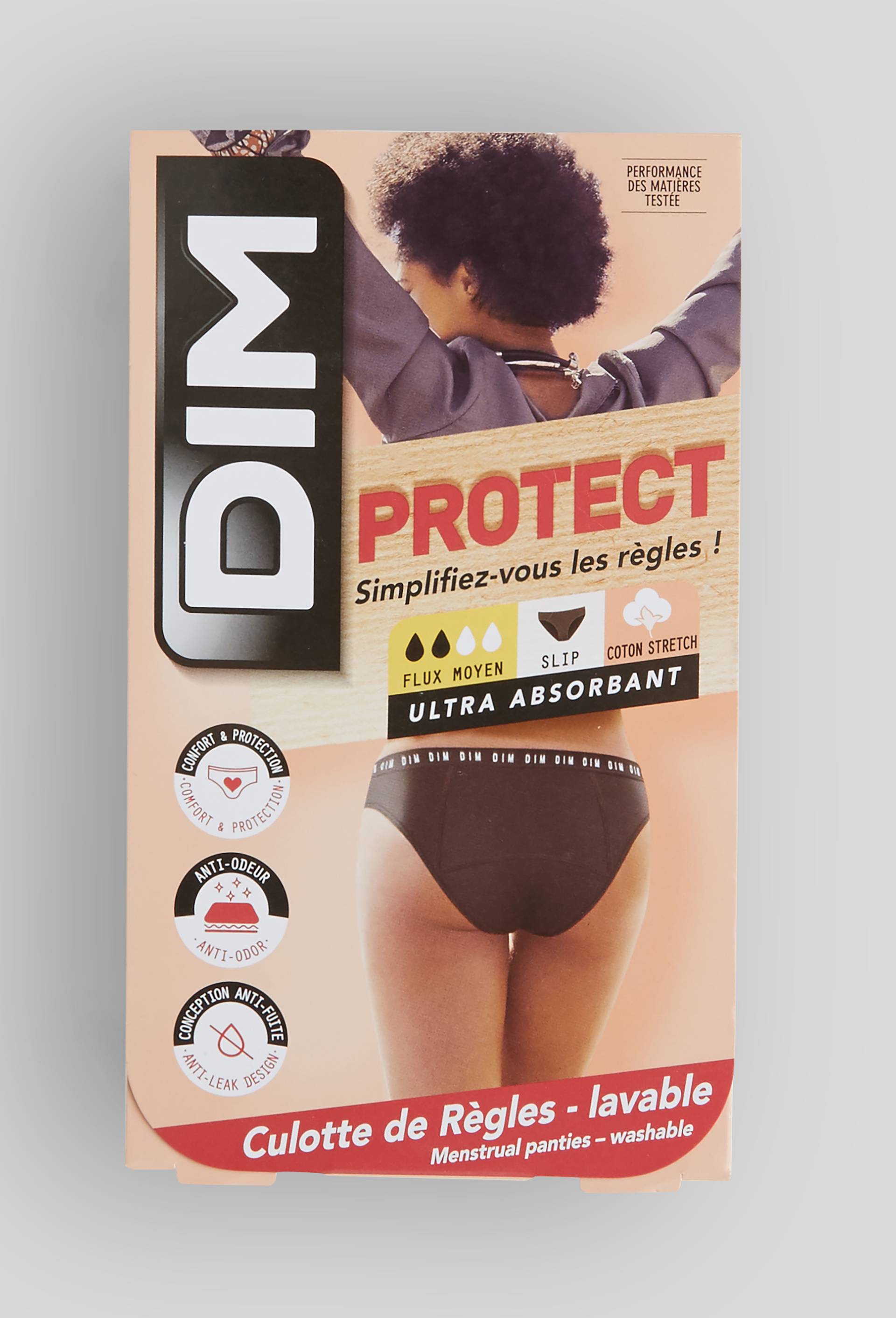 Culotte menstruelle flux l&eacute;ger DIM PROTECT en coton BIO, Noir, large image number 2