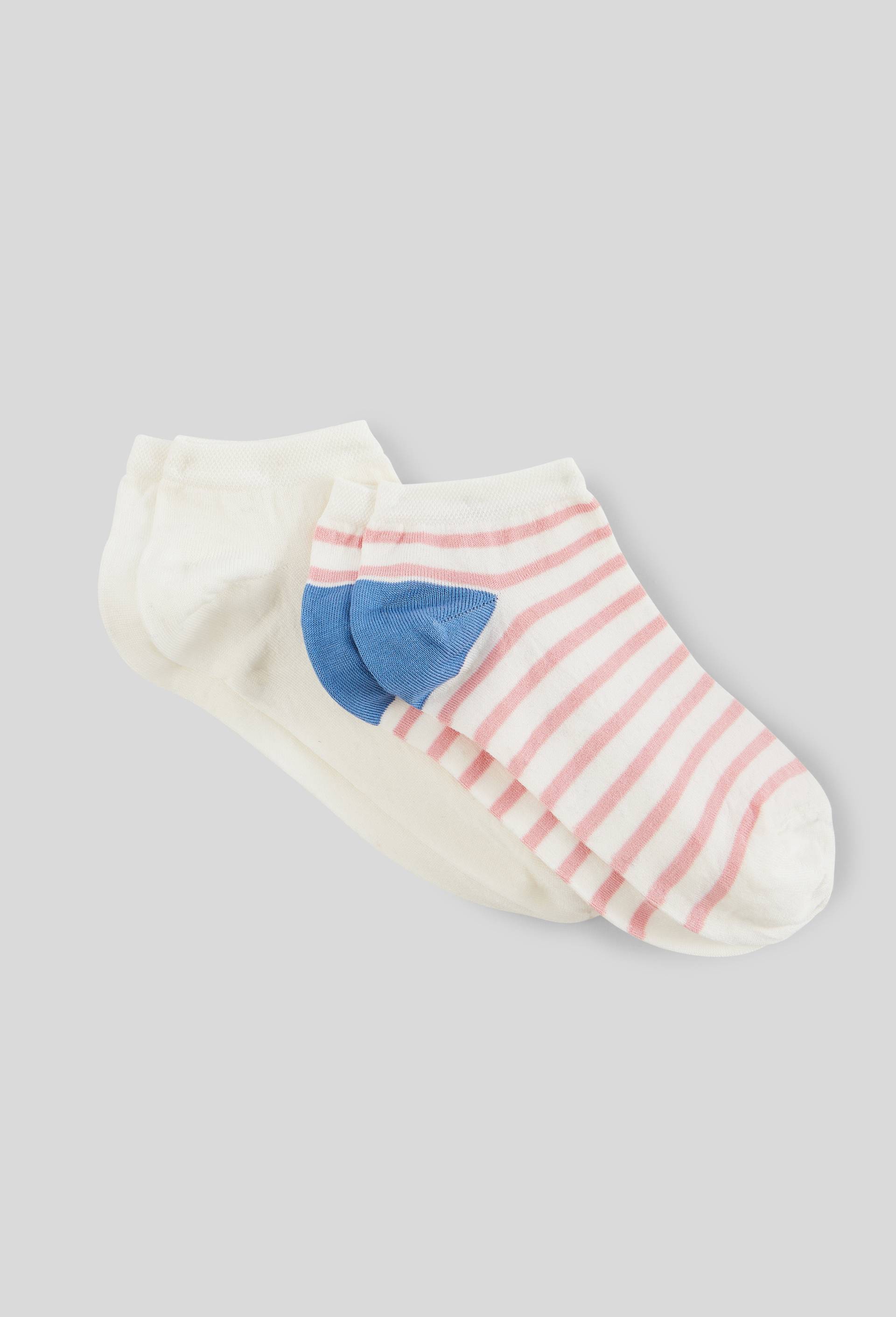 Lot de 2 paires de mini-socquettes fantaisie &agrave; rayures en fil d'&eacute;cosse, Blanc, large image number 0