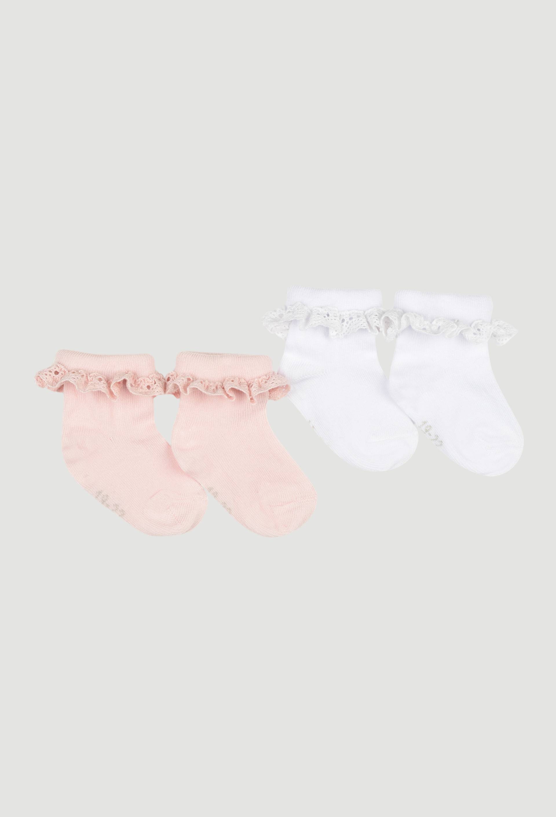 Lot de 2 paires de socquettes en dentelle contenant du coton BIO, Rose, swatch image