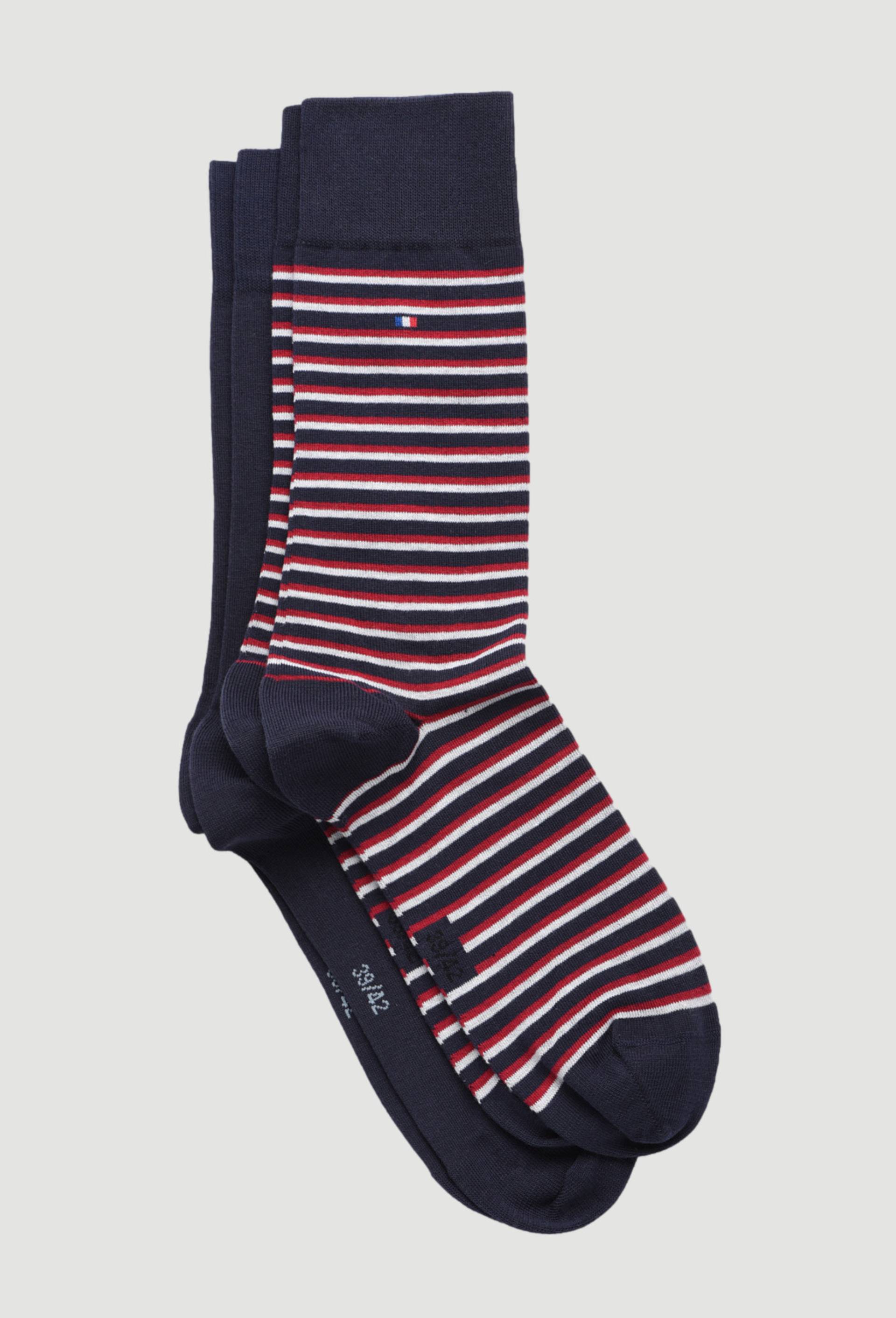 Lot de 2 paires de chaussettes rayées en coton Fabrication Française, Rouge, large image number 1