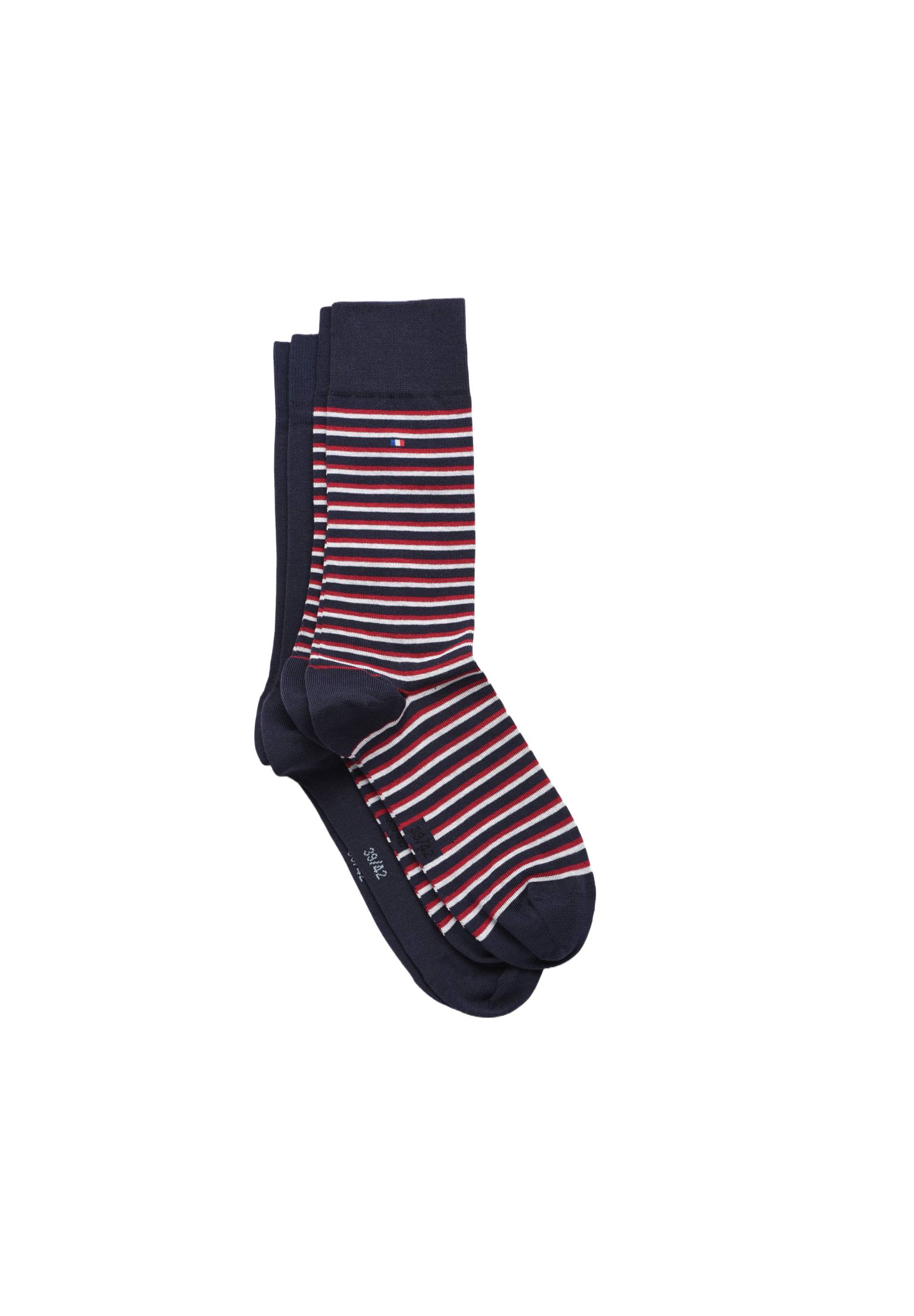 Lot de 2 paires de chaussettes rayées en coton Fabrication Française, Rouge, large image number 3.0