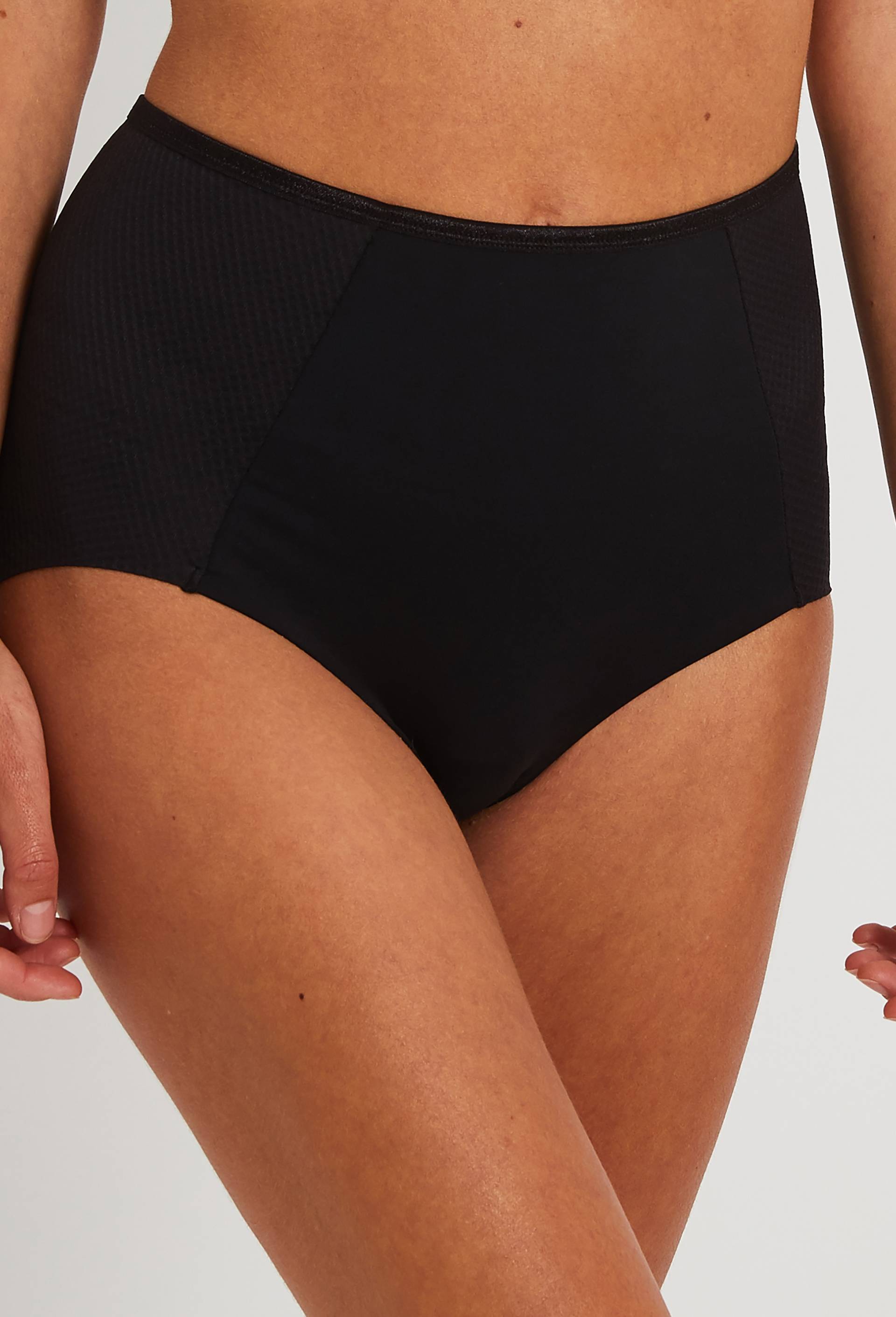 Culotte taille haute ventre plat en microfibre fantaisie, Noir, large image number 0