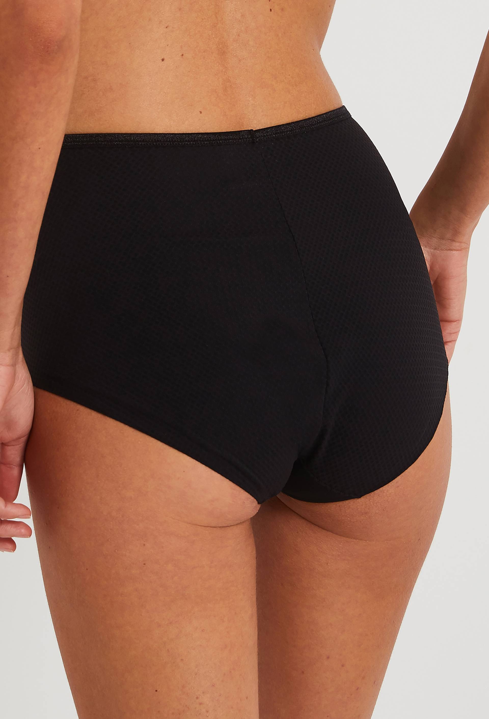 Culotte taille haute ventre plat en microfibre fantaisie, Noir, large image number 1