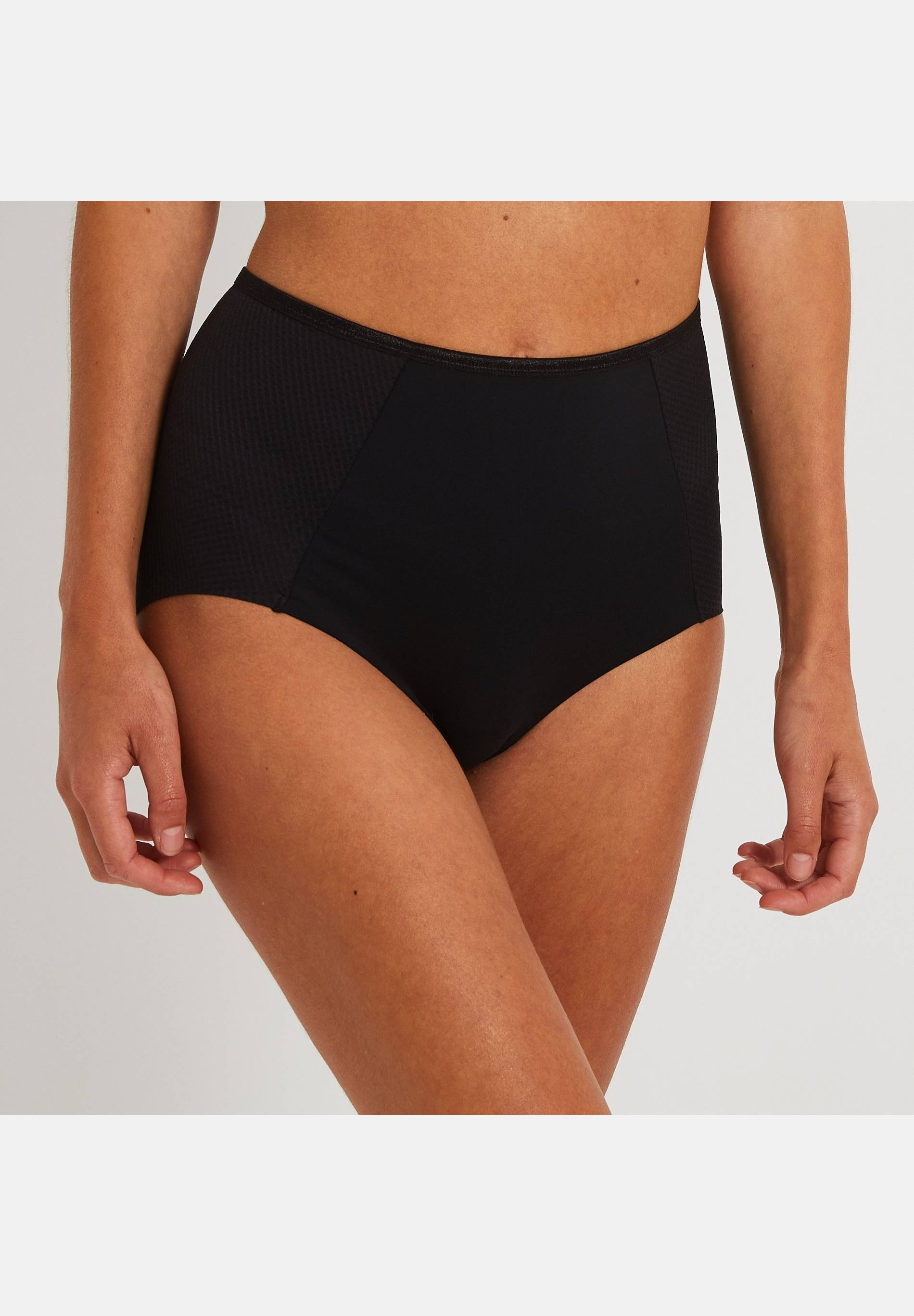 Culotte taille haute ventre plat en microfibre fantaisie, Noir, large image number 3