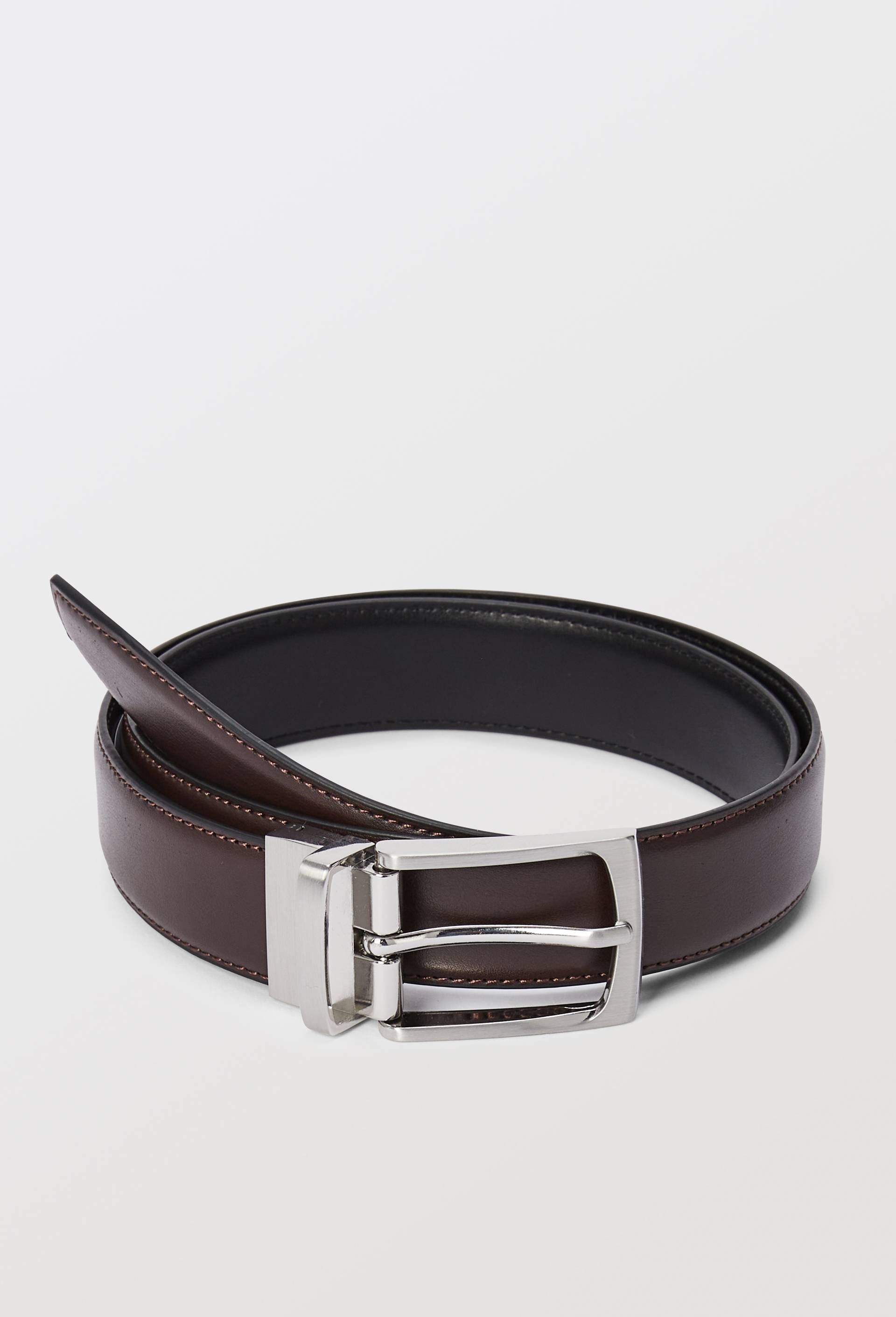Ceinture r&eacute;versible, Cuir lisse Responsable, Brun, swatch image