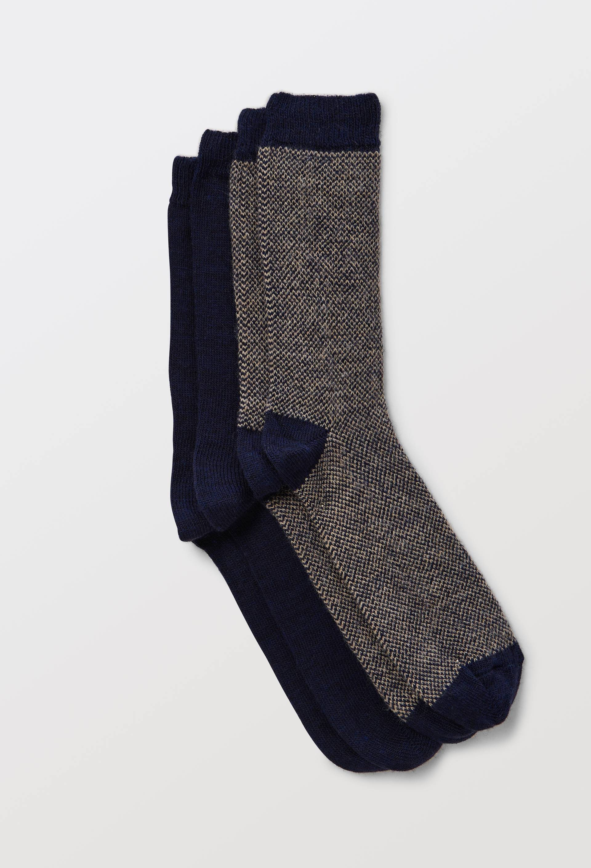 Lot de 2 paires de chaussettes &agrave; chevrons contenant de la laine, Bleu fonc&eacute;, large image number 0