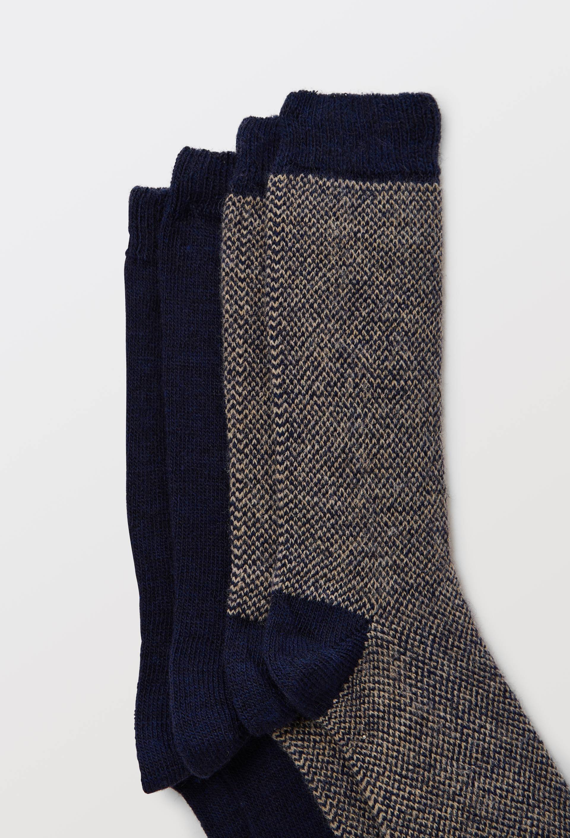 Lot de 2 paires de chaussettes &agrave; chevrons contenant de la laine, Bleu fonc&eacute;, large image number 1.0