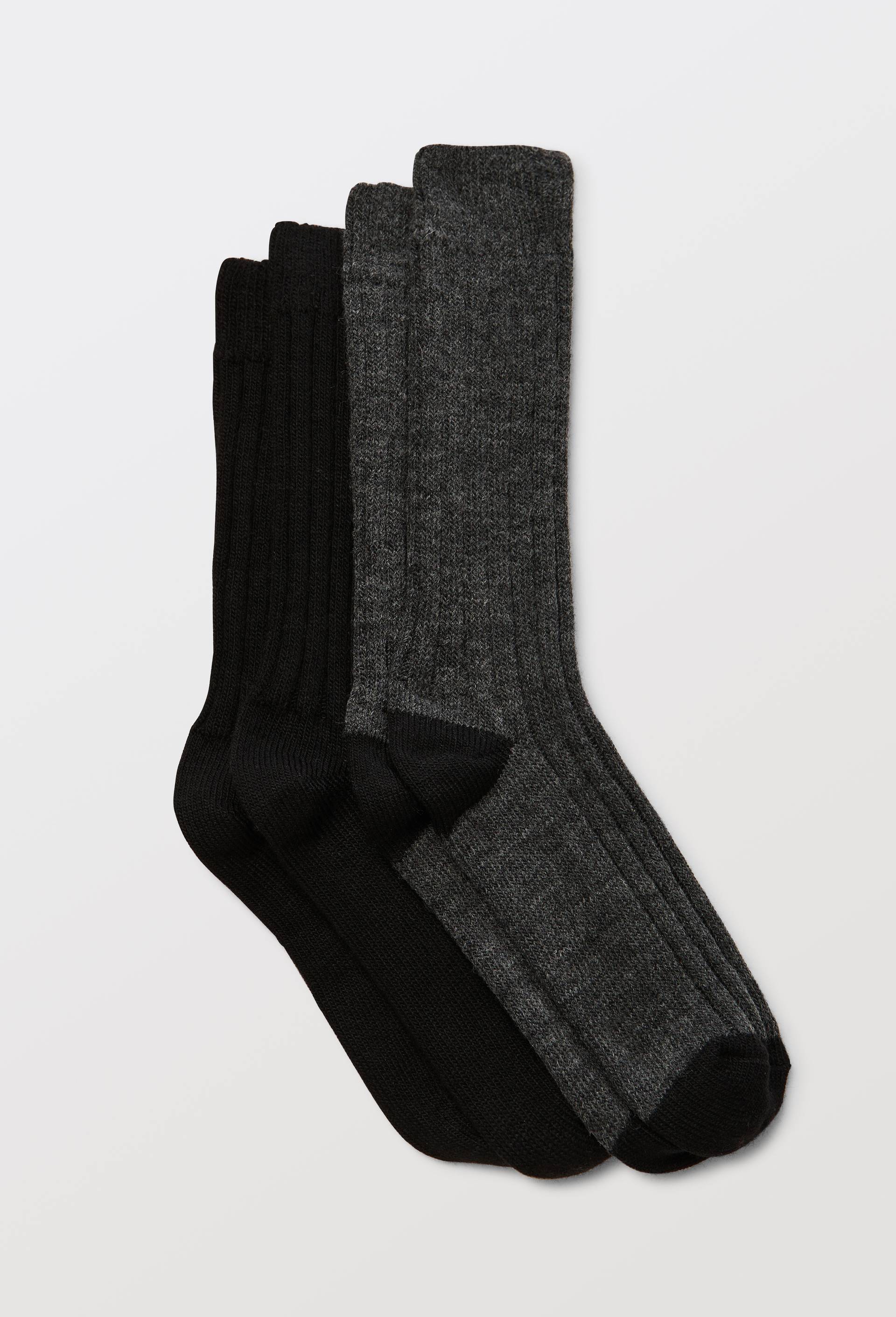 Lot de 2 paires de chaussettes &agrave; cotes en laine, Gris, large image number 1
