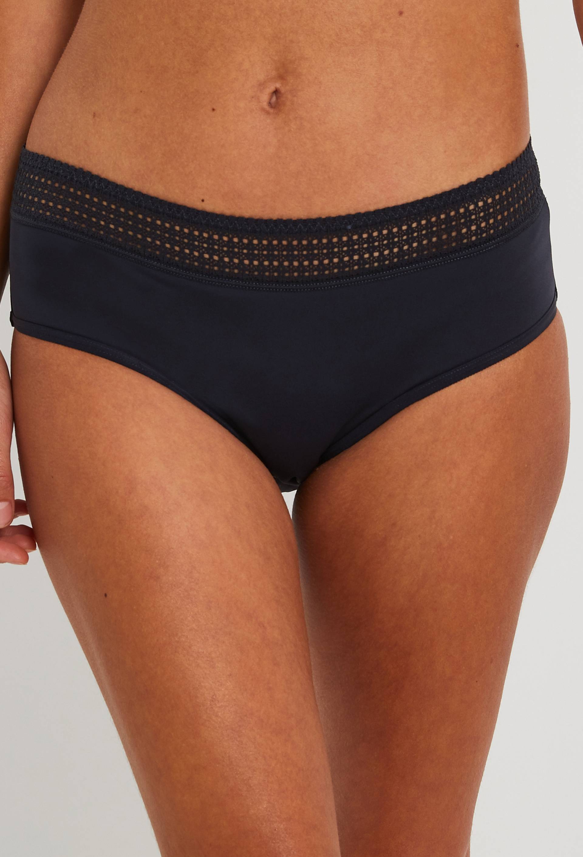 Culotte menstruelle en microfibre et dentelle, Bleu fonc&eacute;, large image number 0
