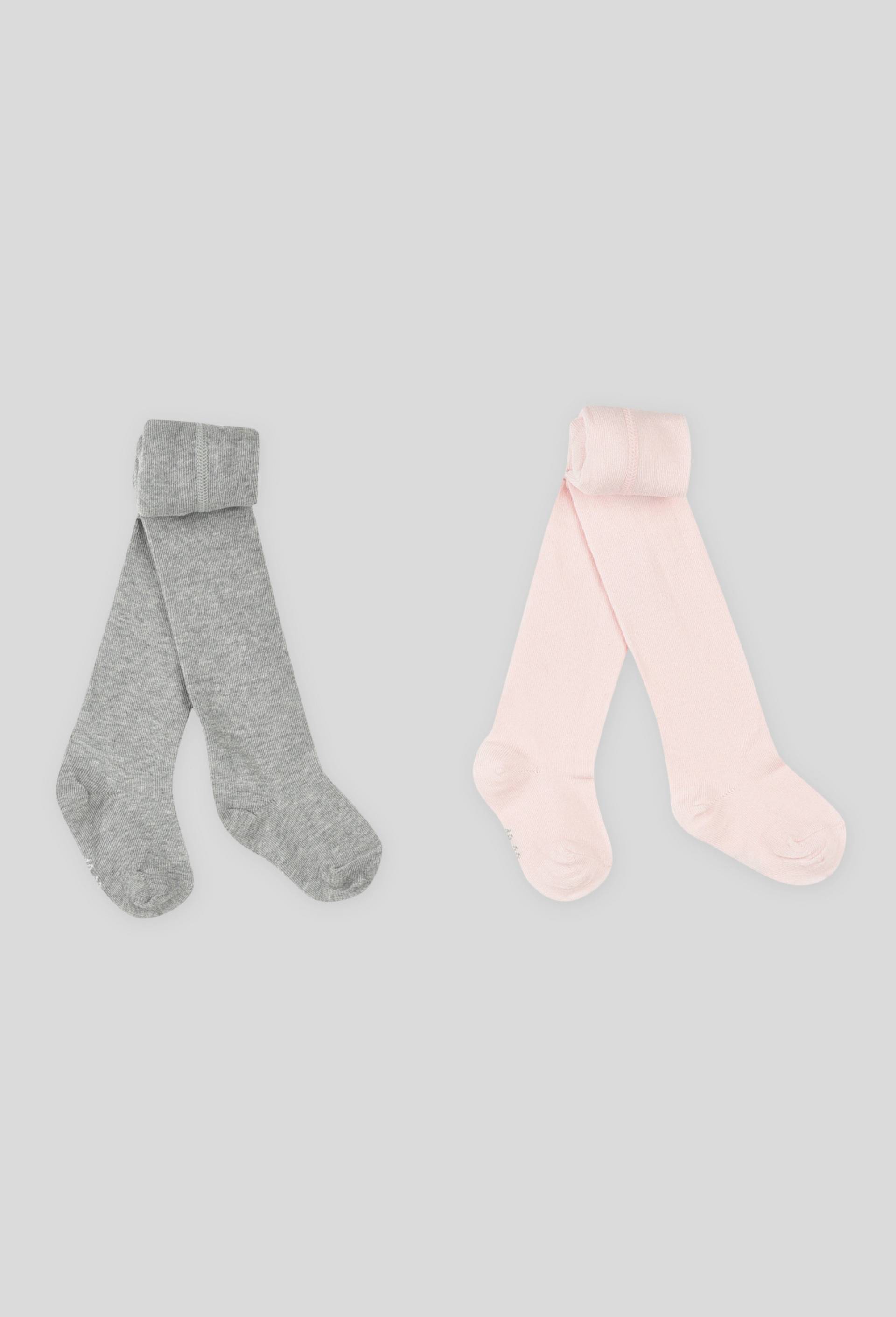 Lot de 2 paires de collants unis contenant du coton BIO, Gris, swatch image