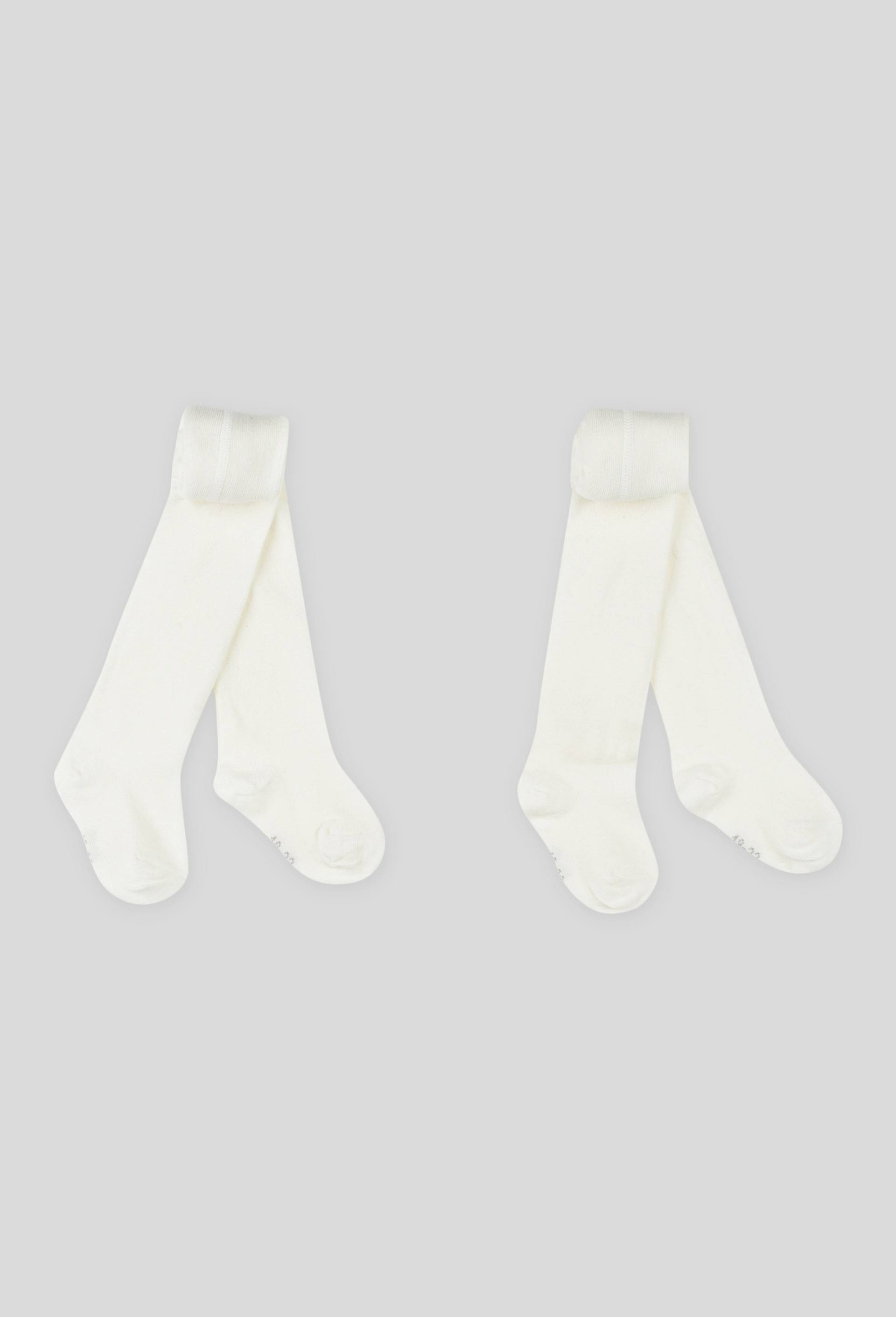 Lot de 2 paires de collants unis contenant du coton BIO, Ecru, swatch image