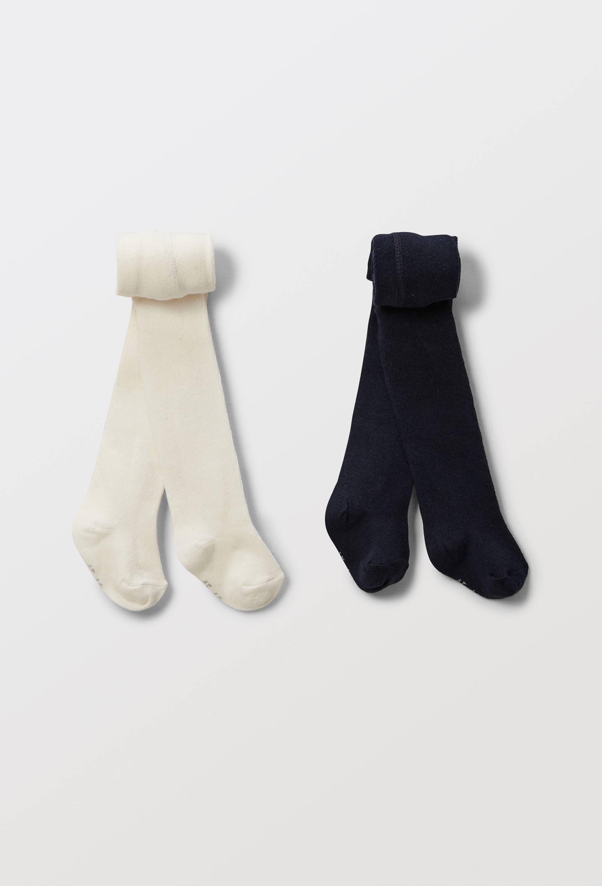 Lot de 2 paires de collants unis contenant du coton BIO, Bleu foncé, large image number 0
