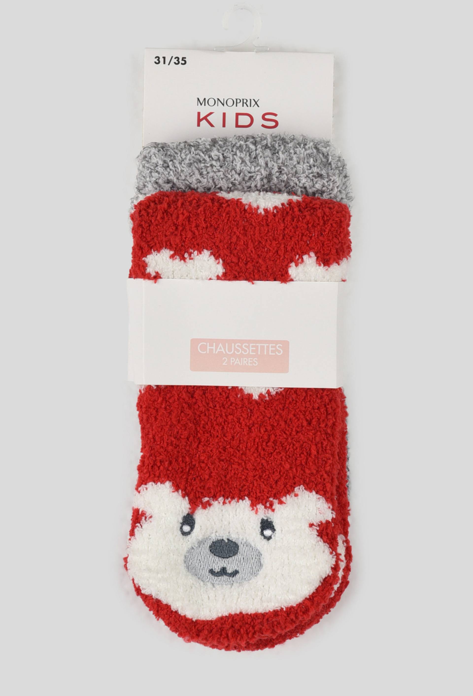Lot de 2 paires de chaussettes antidérapantes contenant du coton BIO, Rouge, large image number 0.0