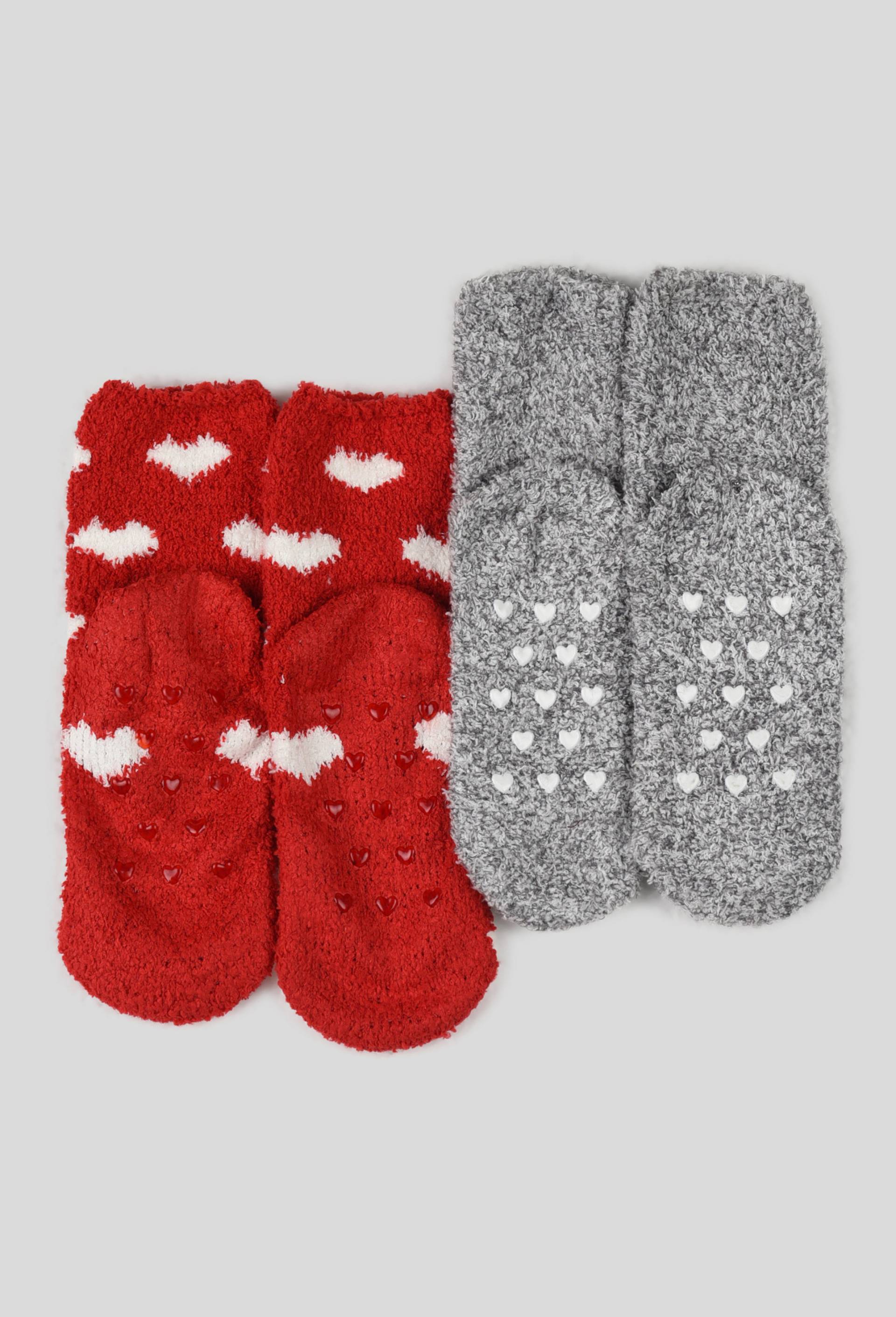Lot de 2 paires de chaussettes antidérapantes contenant du coton BIO, Rouge, large image number 2.0
