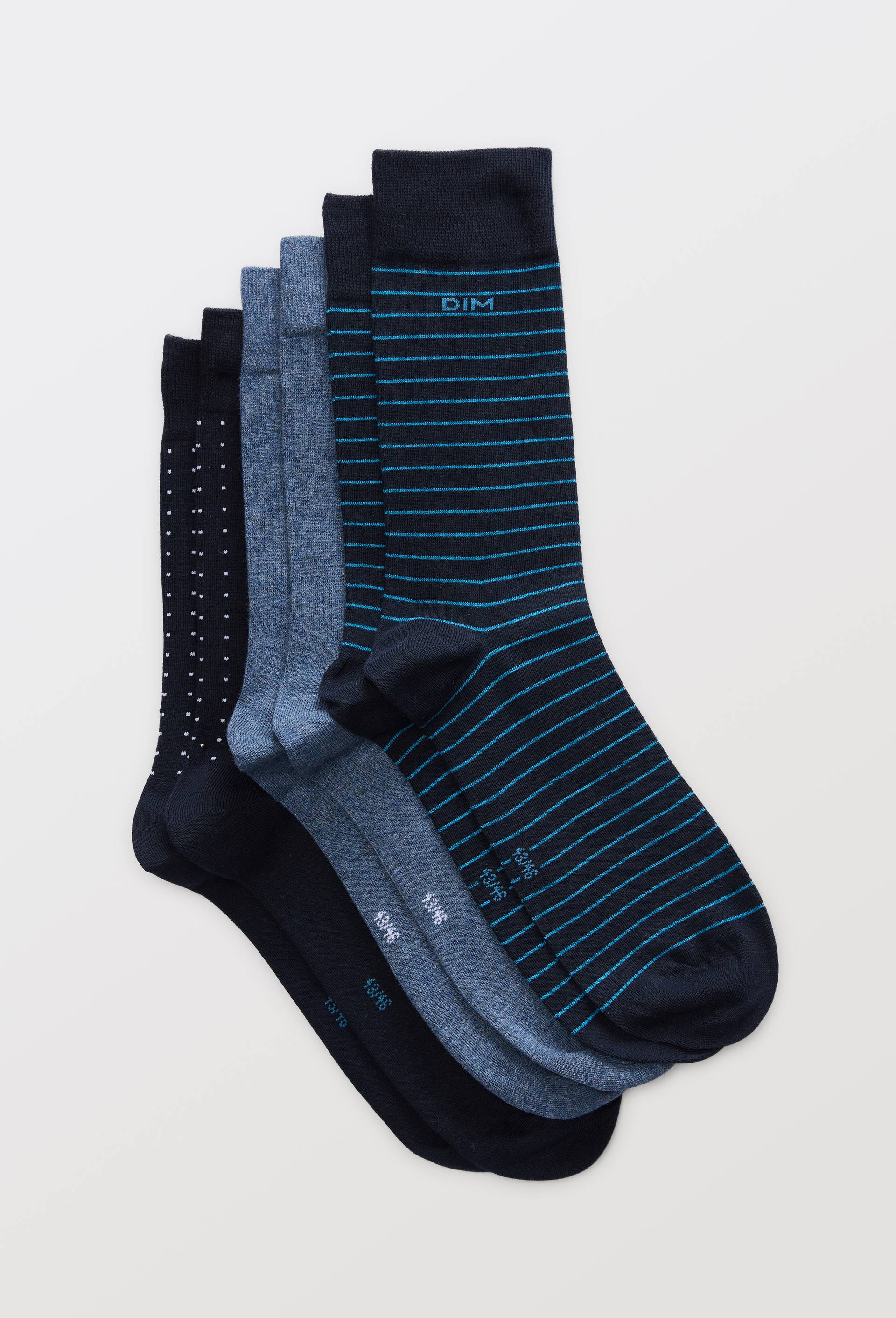 Lot de 3 paires de chaussettes fantaisie en coton DIM, Bleu fonc&eacute;, large image number 0