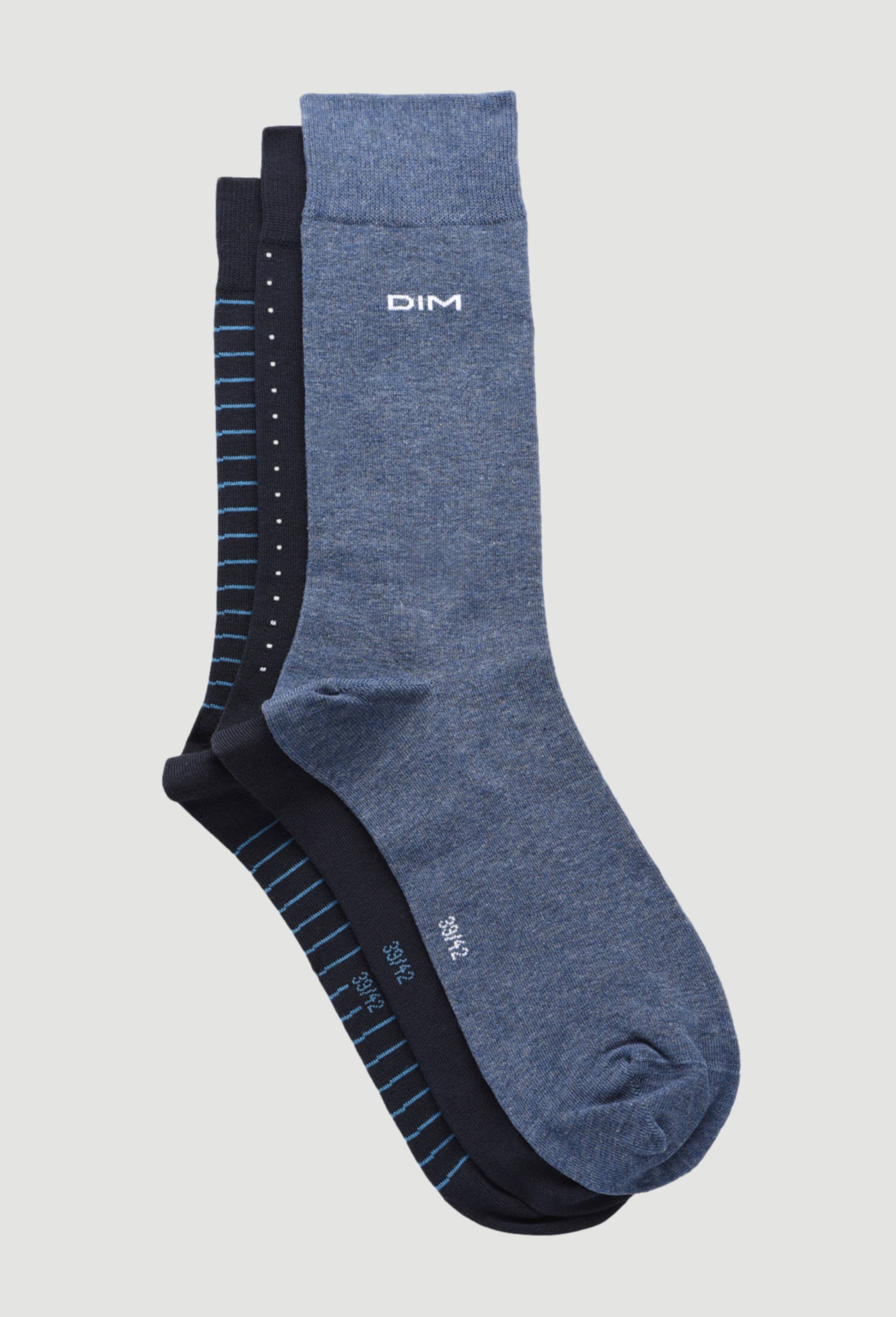 Lot de 3 paires de chaussettes fantaisie en coton DIM, Bleu foncé, large image number 0